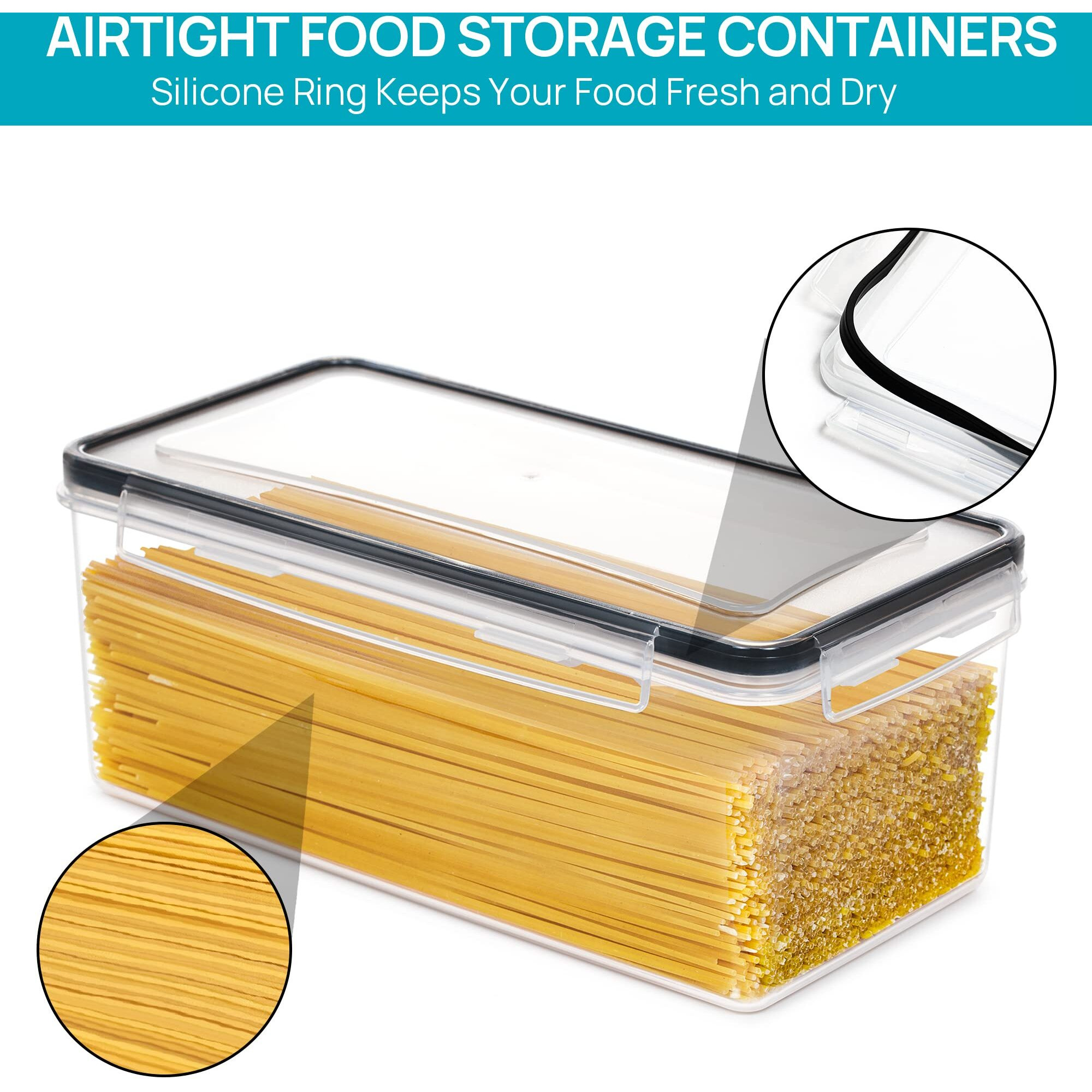 Vtopmart Airtight Food Storage Containers With Lids 8Pcs Set 3.2L, Plastic Spaghetti Container For Pasta Organizer, Bpa Free Air Tight House Kitchen Pantry Organization And Storage