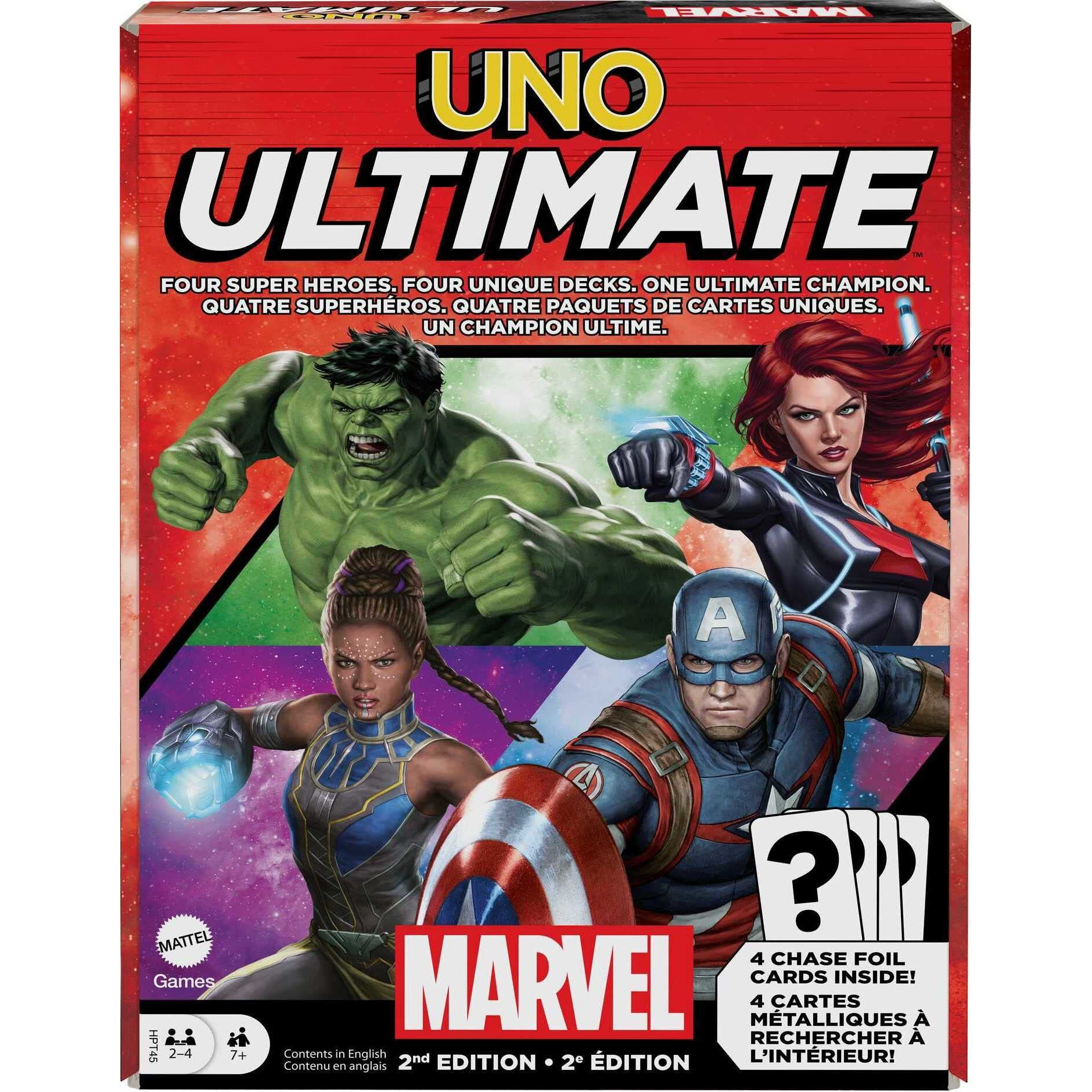 Mattel Games Uno Ultimate Marvel Card Game With 4 Character Decks, 4 Collectible Foil Cards & Special Rules, 2-4 Players, 2Nd Edition