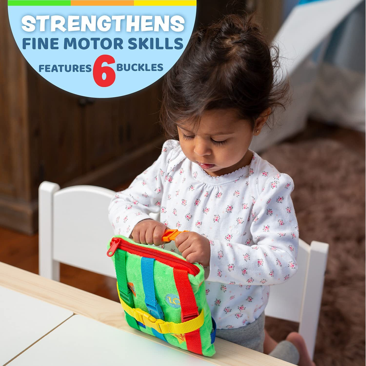 Buckle Toys - Buster Square - Learning Activity Toy - Develop Fine Motor Skills And Problem Solving - Toddler Travel Essential - Educational Classroom Must Have