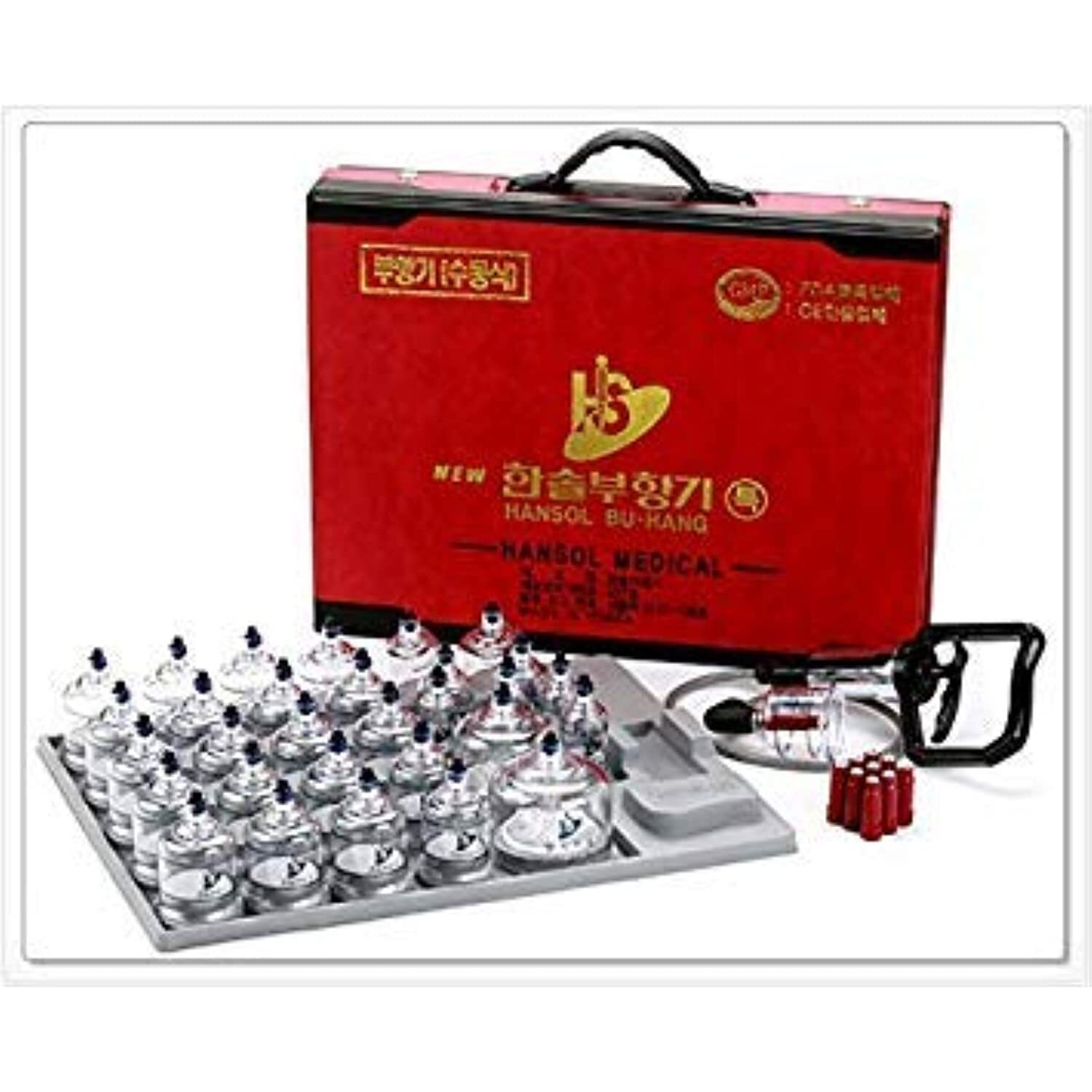 Hansol Professional Cupping Therapy Equipment 30 Cups Set With Pumping Handle And Extension Tube & English Manual (Made In Korea)