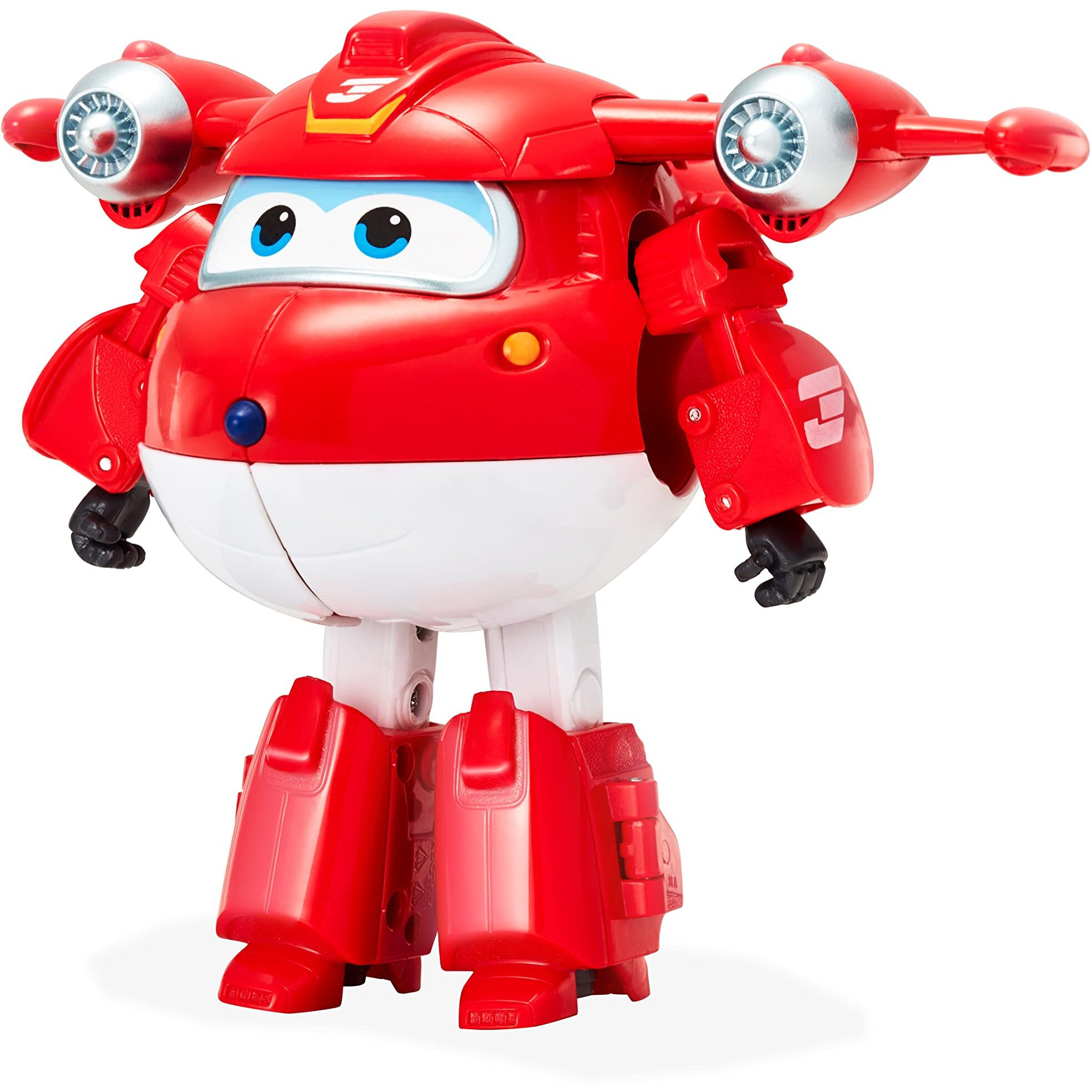 Super Wings - 5" Transforming 2-Pack Supercharged Jett & Super Pet Jett Airplane Toys | New From Season 5 | Airplane To Robot | Preschool Birthday Gifts For 3 4 5 Year Old Kids | With Light Effect