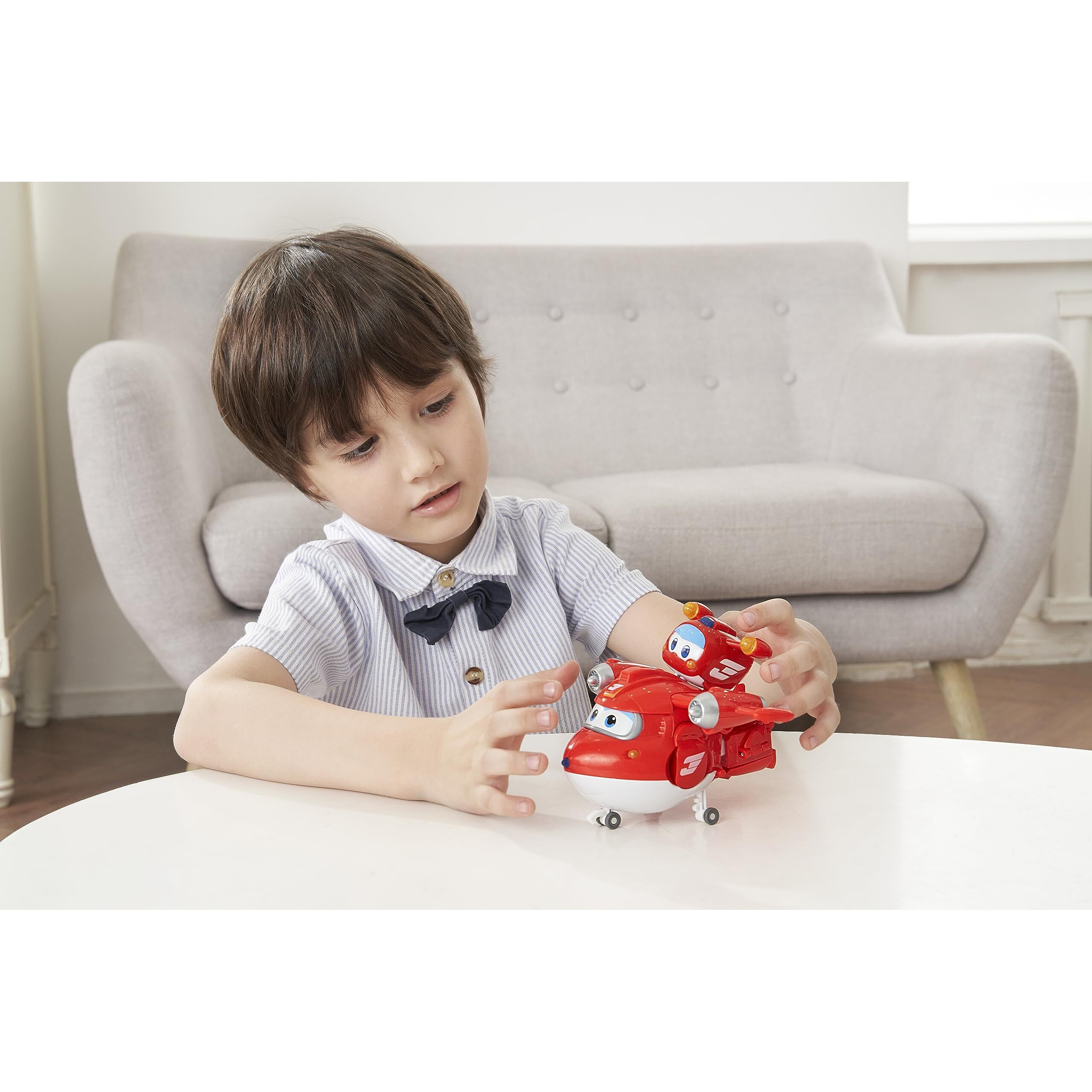 Super Wings - 5" Transforming 2-Pack Supercharged Jett & Super Pet Jett Airplane Toys | New From Season 5 | Airplane To Robot | Preschool Birthday Gifts For 3 4 5 Year Old Kids | With Light Effect