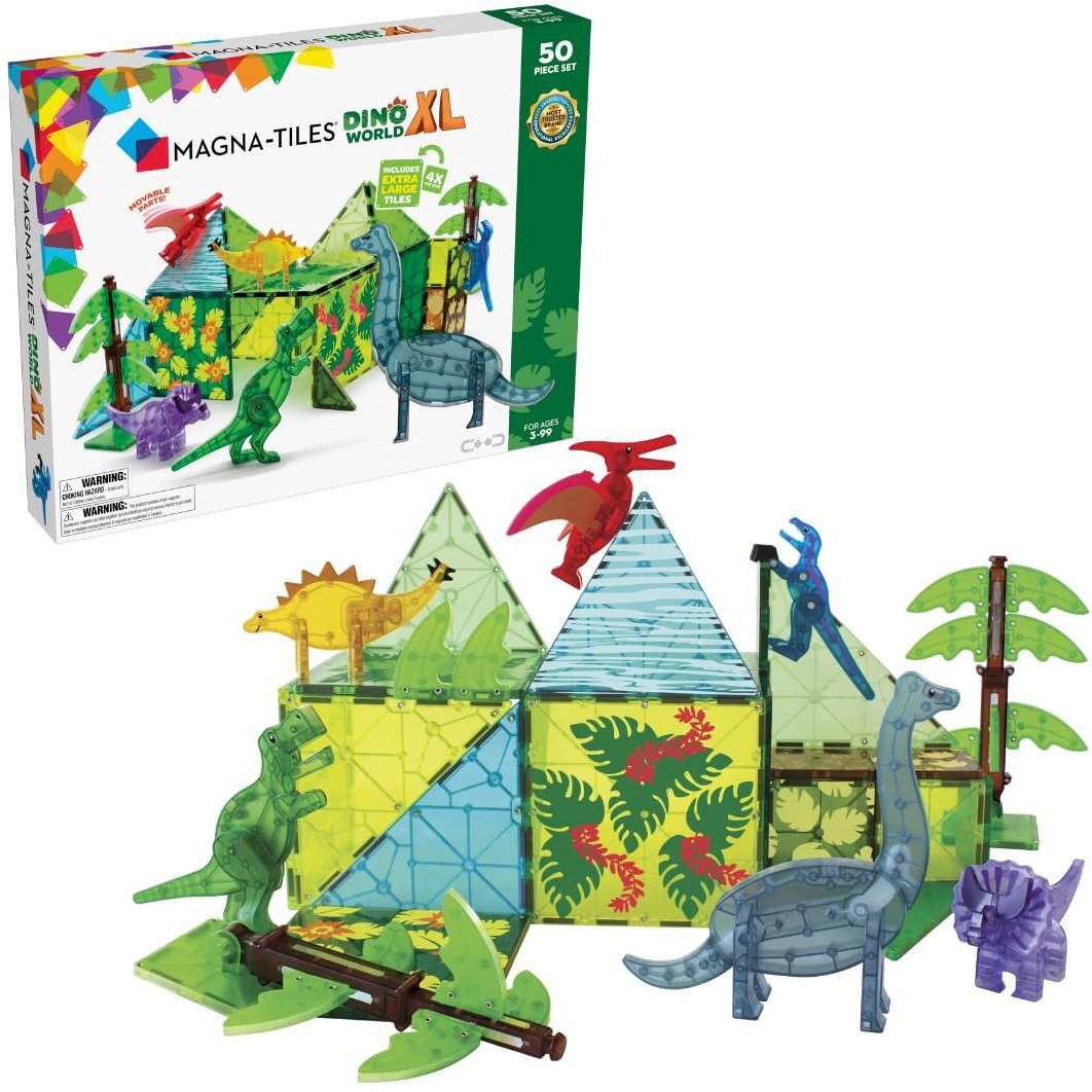 Magna-Tiles Dino World Xl 50-Piece Magnetic Construction Set, The Original Magnetic Building Brand