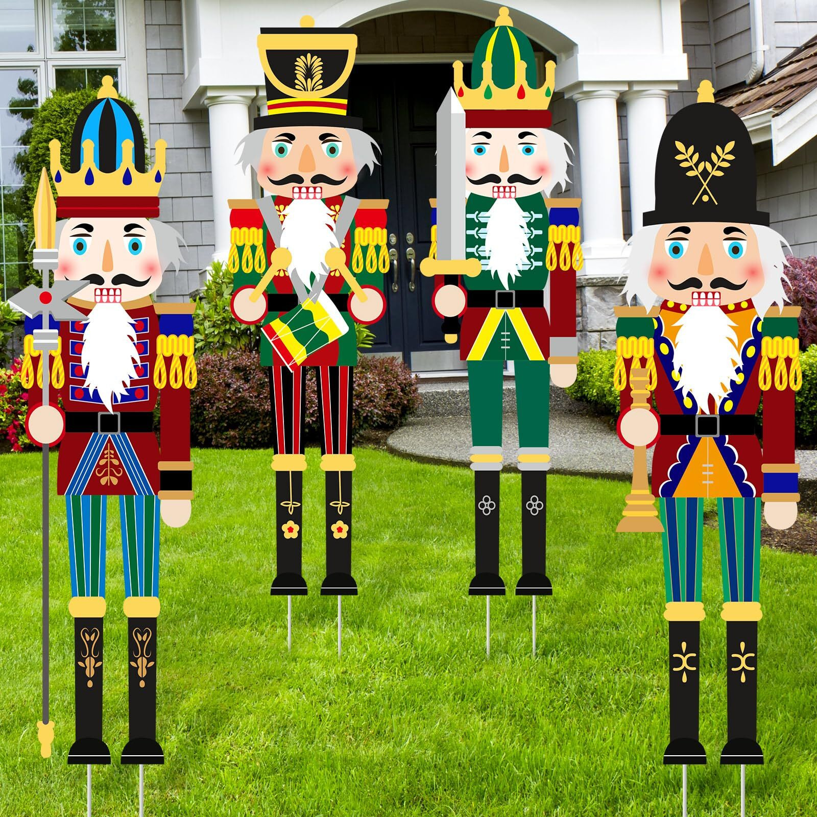 Soaoo 4 Pcs Large Christmas Nutcracker Yard Sign With Stakes 39.4 Inch Christmas Nutcracker Decorations Outdoor Holiday Giant Nutcracker Garden Decor For Outside Xmas Courtyard Lawn Party Supplies