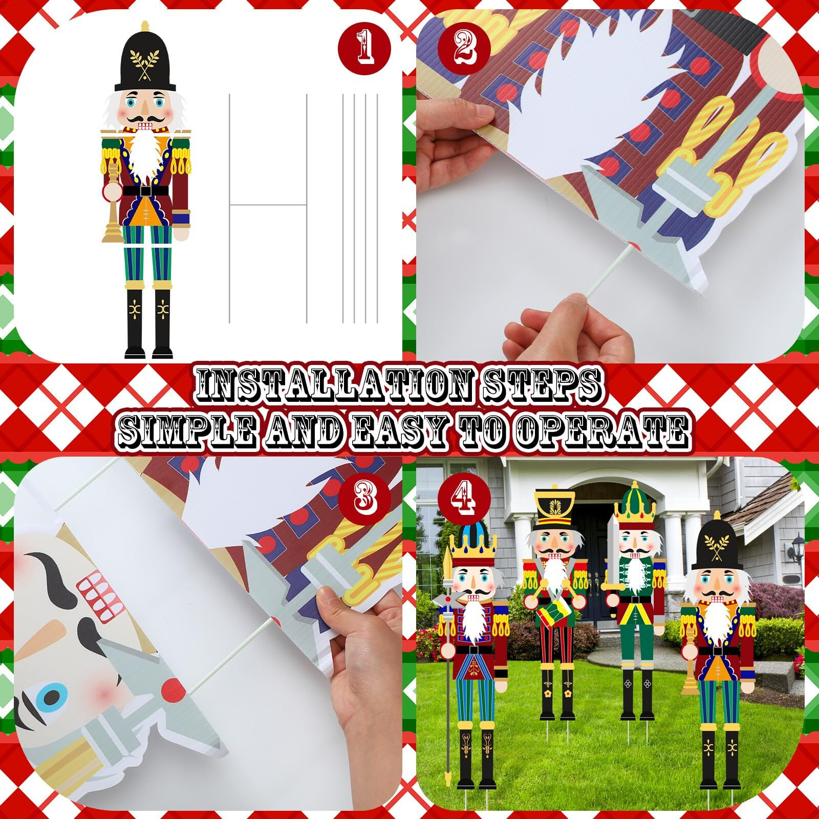 Soaoo 4 Pcs Large Christmas Nutcracker Yard Sign With Stakes 39.4 Inch Christmas Nutcracker Decorations Outdoor Holiday Giant Nutcracker Garden Decor For Outside Xmas Courtyard Lawn Party Supplies