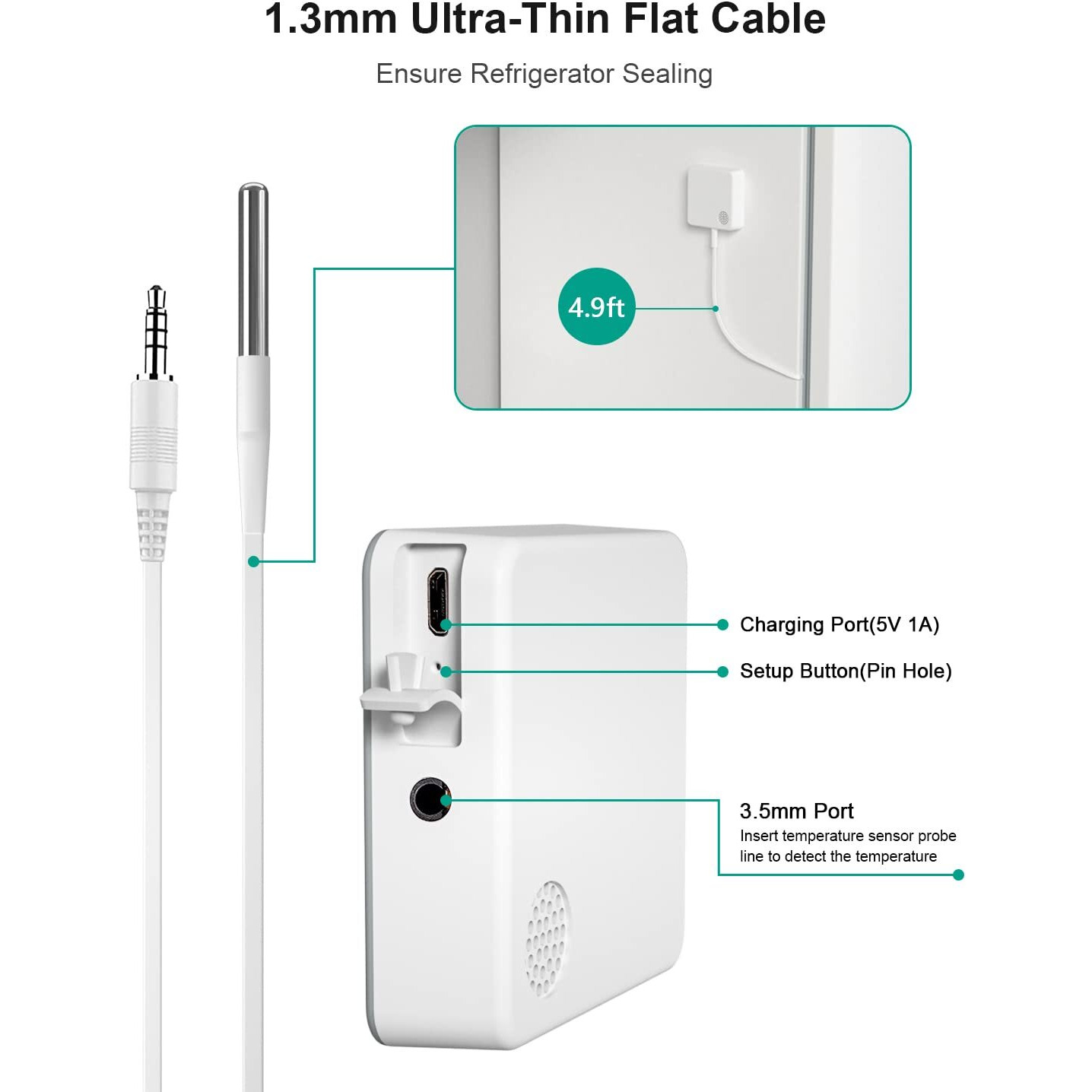 Mocreo Temperature Sensor With Waterproof External Probe, For Freezer With App Alert, Smart Thermometer, Mocreo Hub Required, Remote Temperature Monitor Gauge, For Refrigerator, Fish Tank