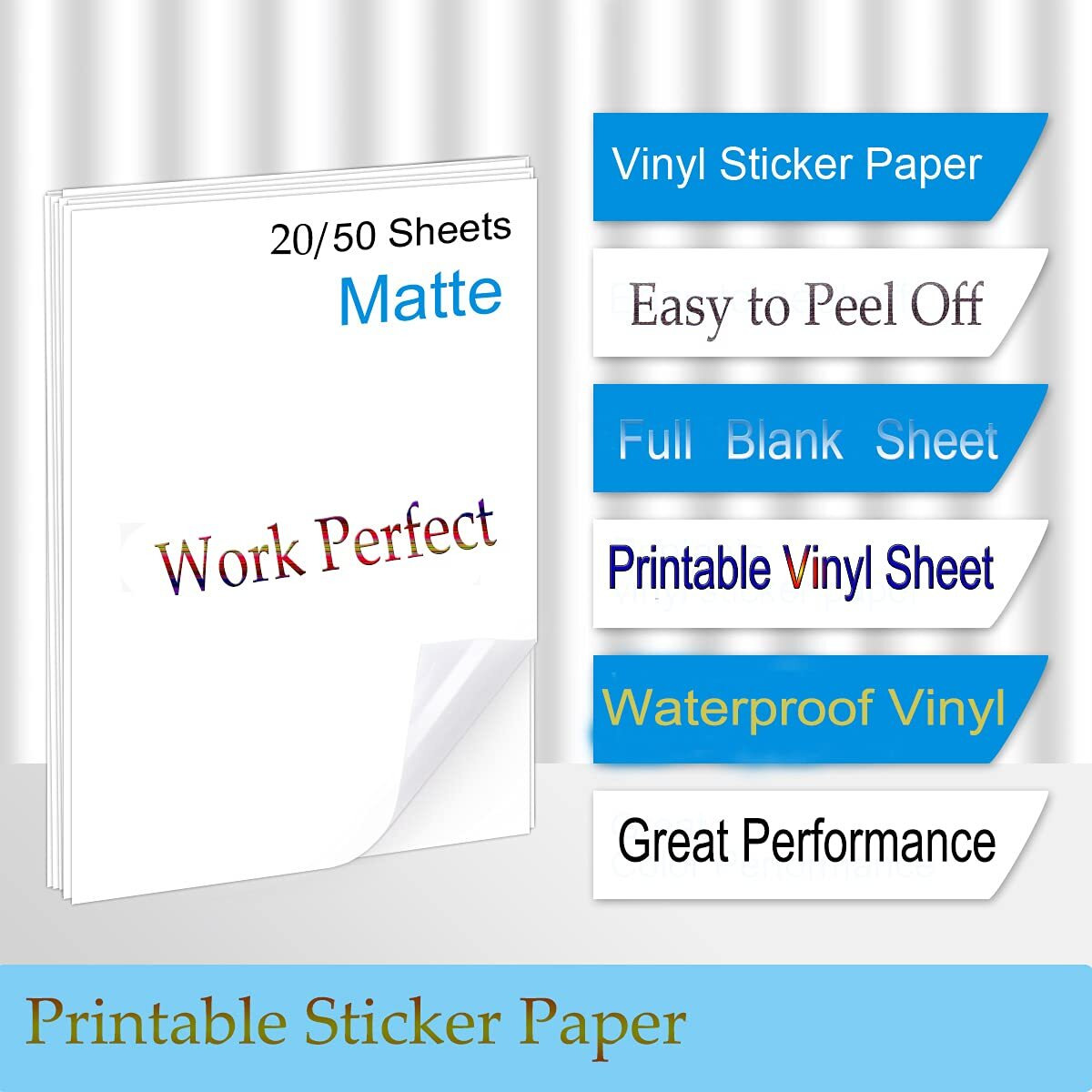 Youhool Sticker Paper For Inkjet Printer Waterproof Label Printable Vinyl For Cricut Maker Blank Matte Self-Adhesive Sticker 8.5Inch X 11Inch Size Total 50 Sheets