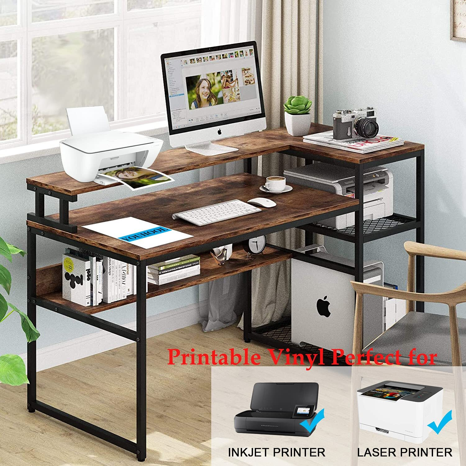 Youhool Sticker Paper For Inkjet Printer Waterproof Label Printable Vinyl For Cricut Maker Blank Matte Self-Adhesive Sticker 8.5Inch X 11Inch Size Total 50 Sheets