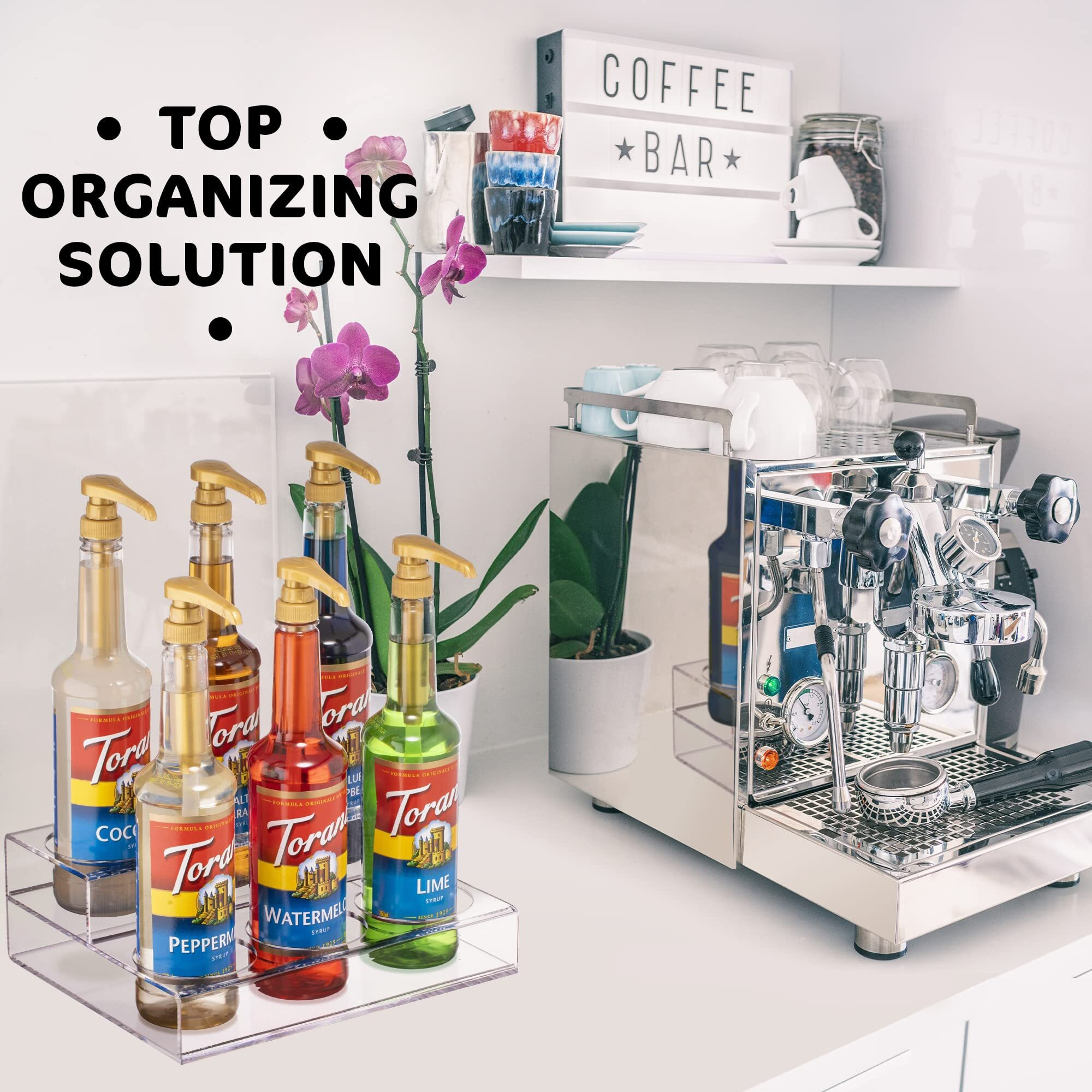 Acrylic Bottle Holder Wine Display Riser | 6 Bottles, 2 Tier Rack | Bar Counter-Top Display Stand | Wine Rack Holder For Kitchen, Pantry, Fridge | Storage Organizer For Wine, Soda, Syrups And Beer