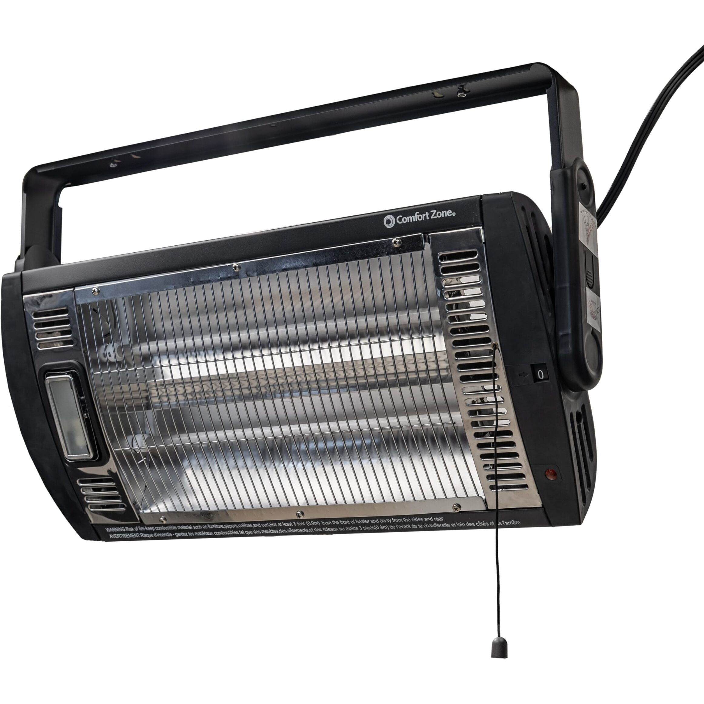 Comfort Zone Ceiling Mounted Space Heater, 90 Degree Adjustable Tilt, Dual Quartz, Radiant, Electric, Safety Grille, Overheat Protection, Hardware Included, Ideal For Workshop, Garage, 1,500W, Czqtv5M