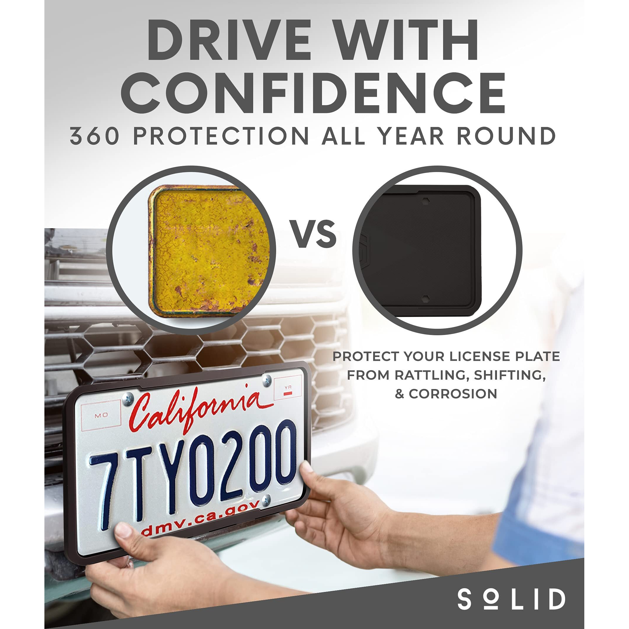 Silicone Black License Plate Frame Covers 2 Pack- Front And Back Car Plate Bracket Holders. Rust-Proof, Rattle-Proof, Weather-Proof (Black)