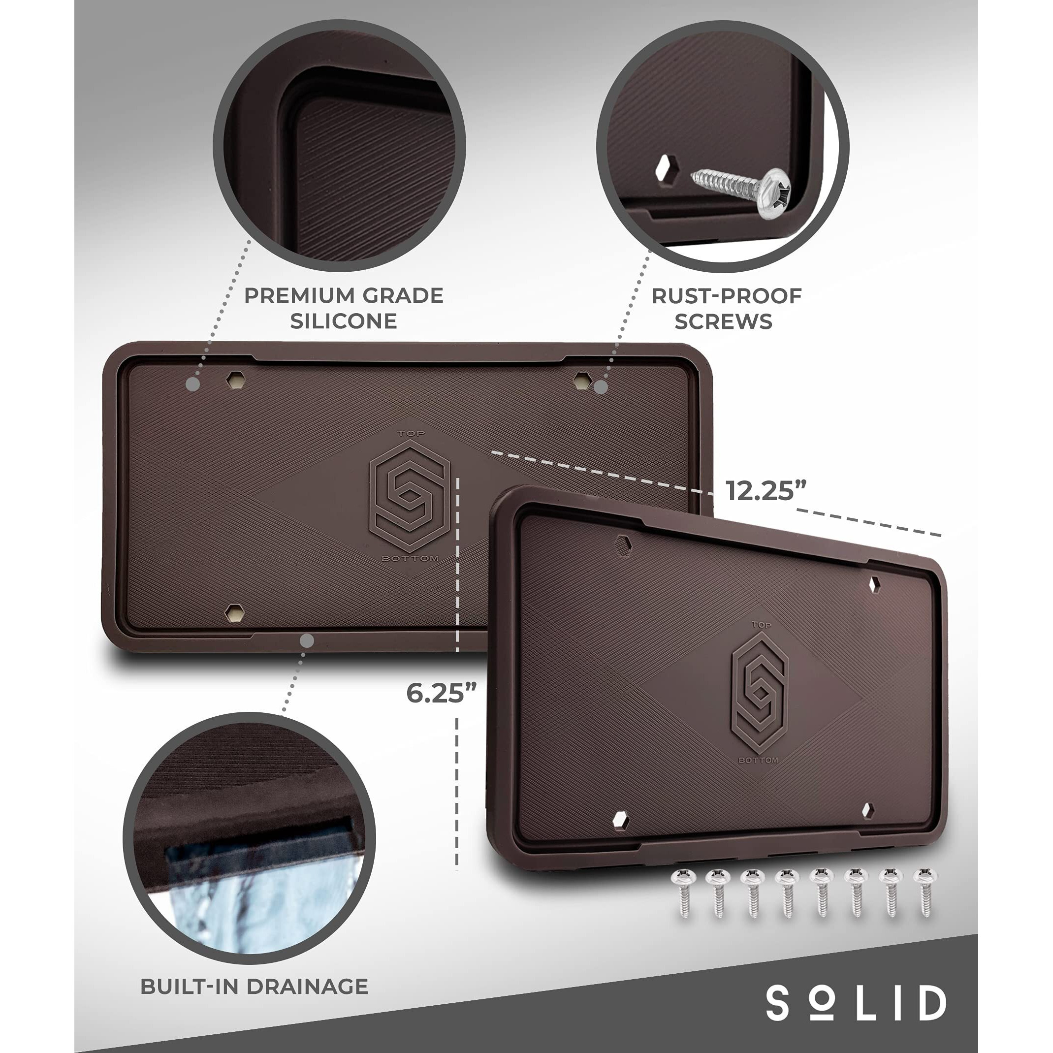 Silicone Black License Plate Frame Covers 2 Pack- Front And Back Car Plate Bracket Holders. Rust-Proof, Rattle-Proof, Weather-Proof (Black)