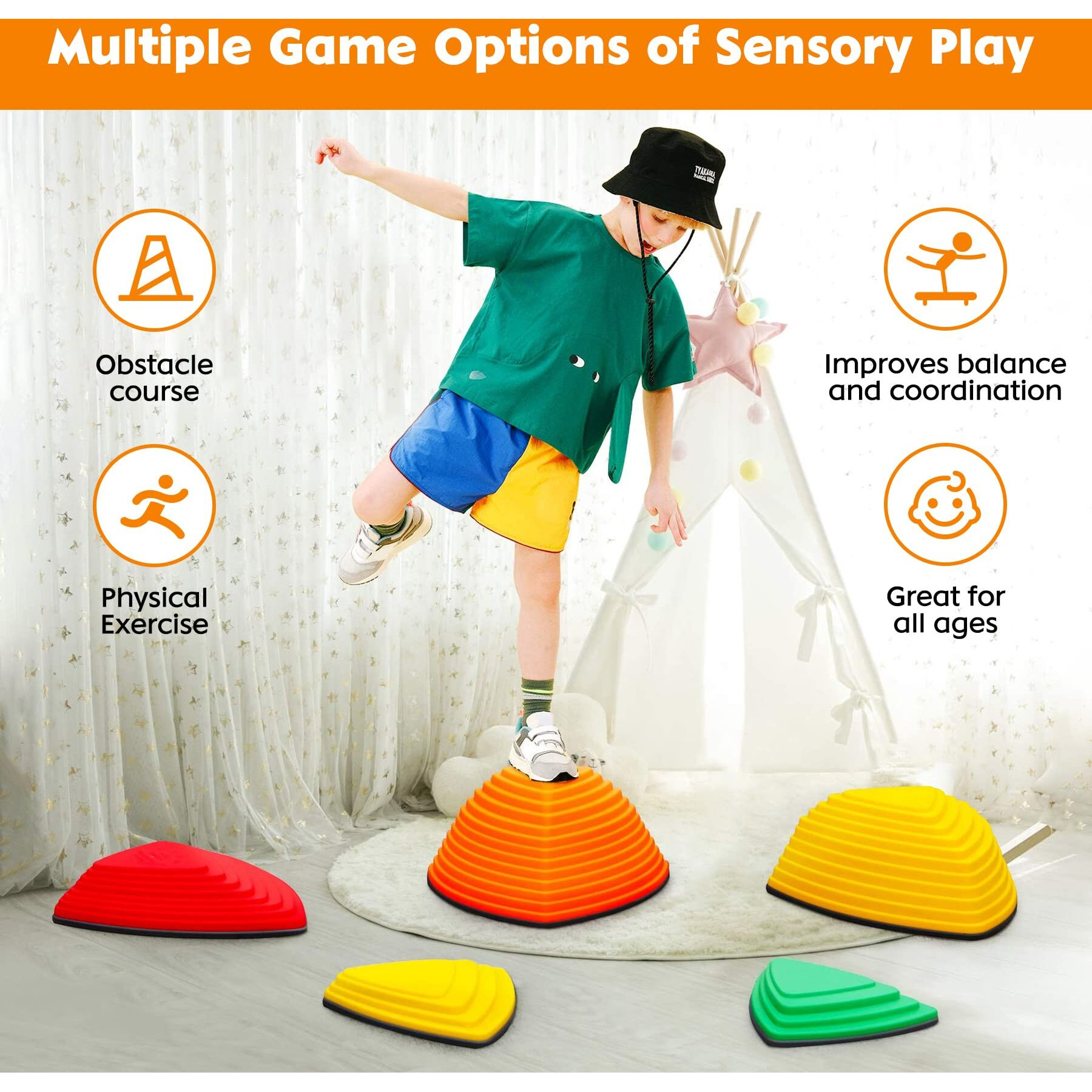 Stepping Stones For Kids 11Pcs Anti-Skidding Stepping Stones Set Balance Stepping Stones Indoor & Outdoor Kids Fitness Equipment Promotes Balance Coordination & Strength (Classic)