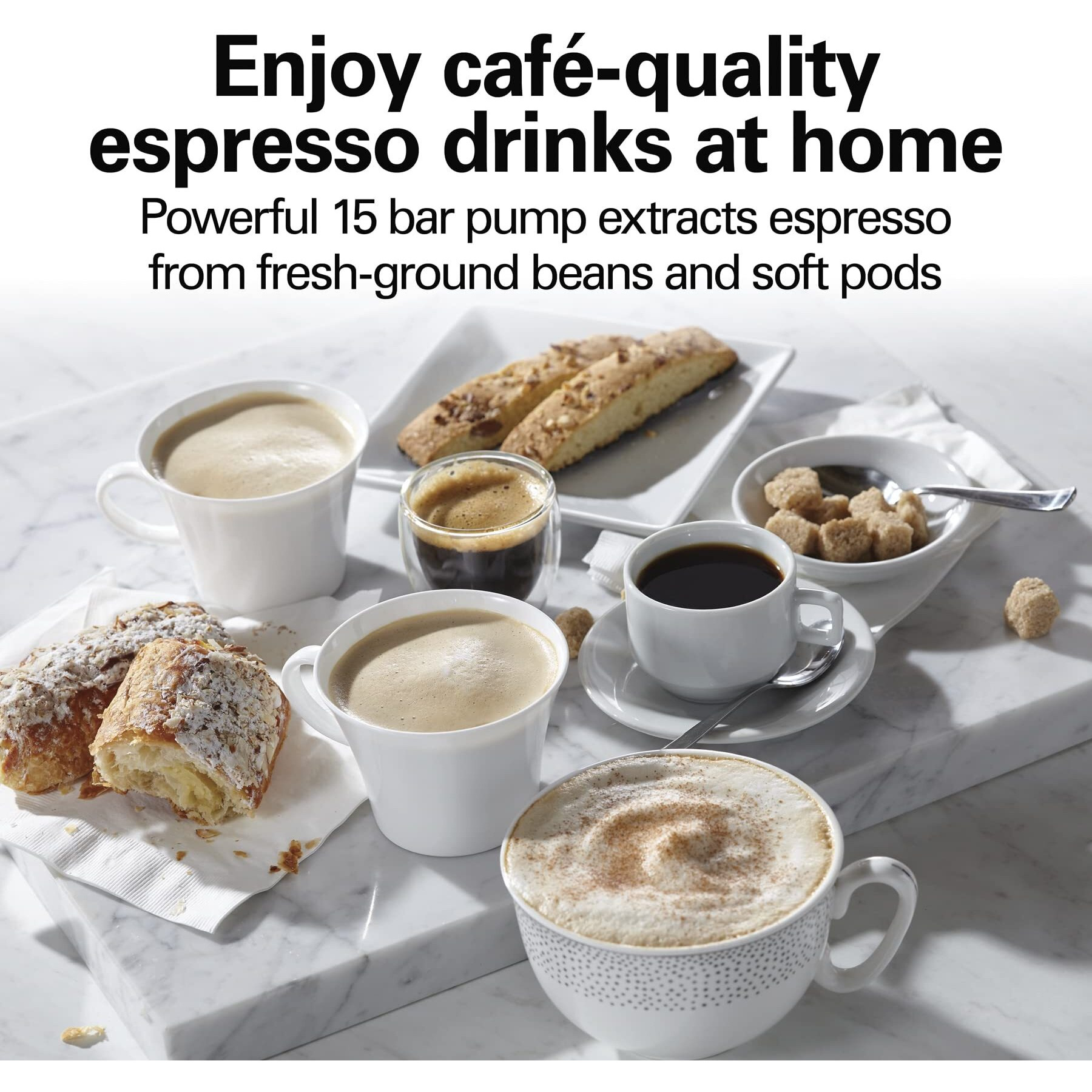 Hamilton Beach 15 Bar Espresso Machine, Cappuccino, Mocha, & Latte Maker, With Milk Frother, Make 2 Cups Simultaneously, Works With Pods Or Ground Coffee, 50 Oz. Water Reservoir, Black