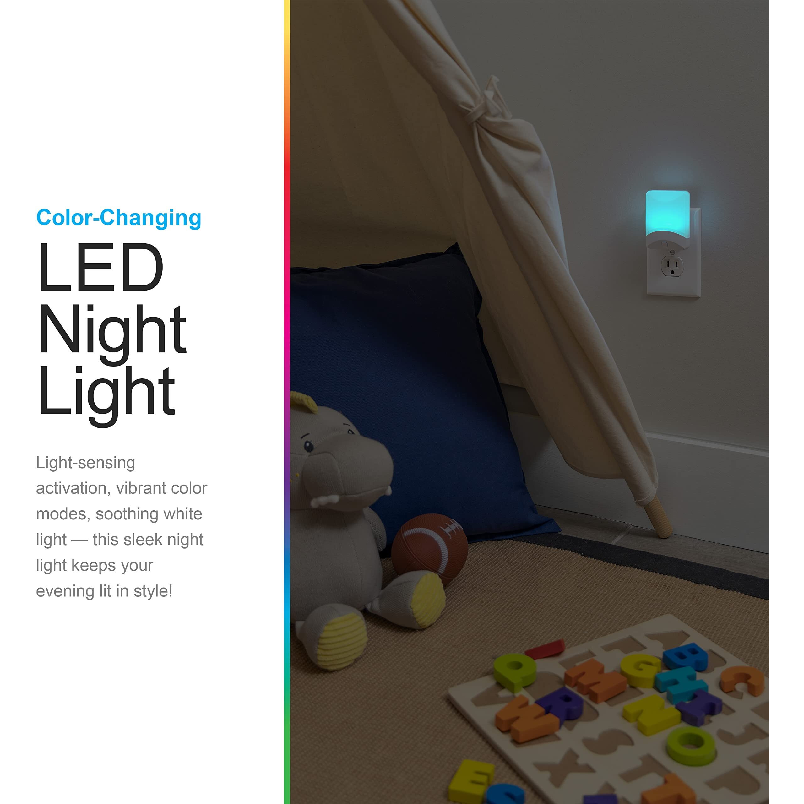 Ge Color-Changing Led Night Light, Plug Into Wall, Dusk To Dawn Sensor, 8 Vibrant Colors, Ambient Lighting, Kids Adults Bedroom, Bathroom, Nursery, Kitchen, Hallway, 2 Pack, 46722-P1