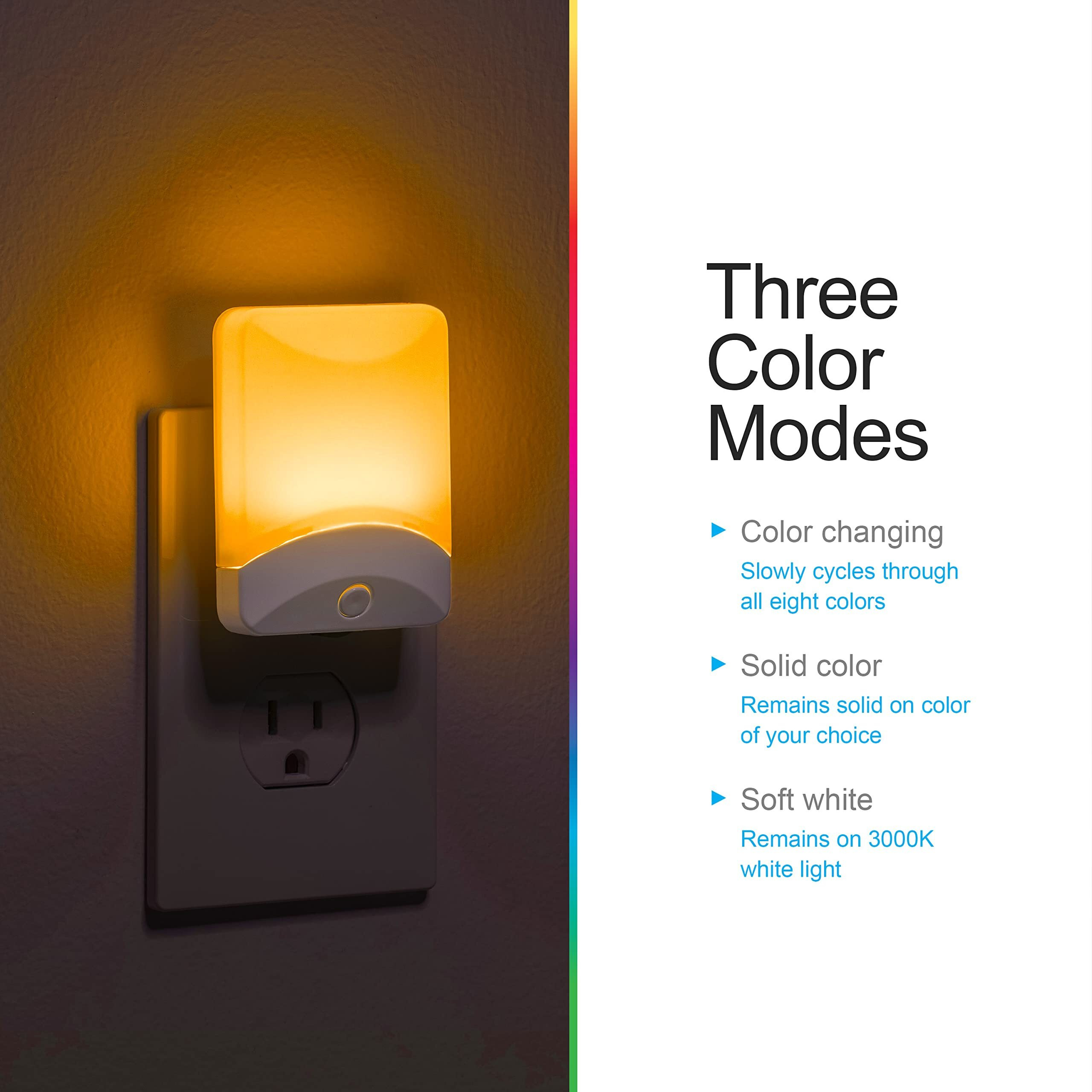 Ge Color-Changing Led Night Light, Plug Into Wall, Dusk To Dawn Sensor, 8 Vibrant Colors, Ambient Lighting, Kids Adults Bedroom, Bathroom, Nursery, Kitchen, Hallway, 2 Pack, 46722-P1