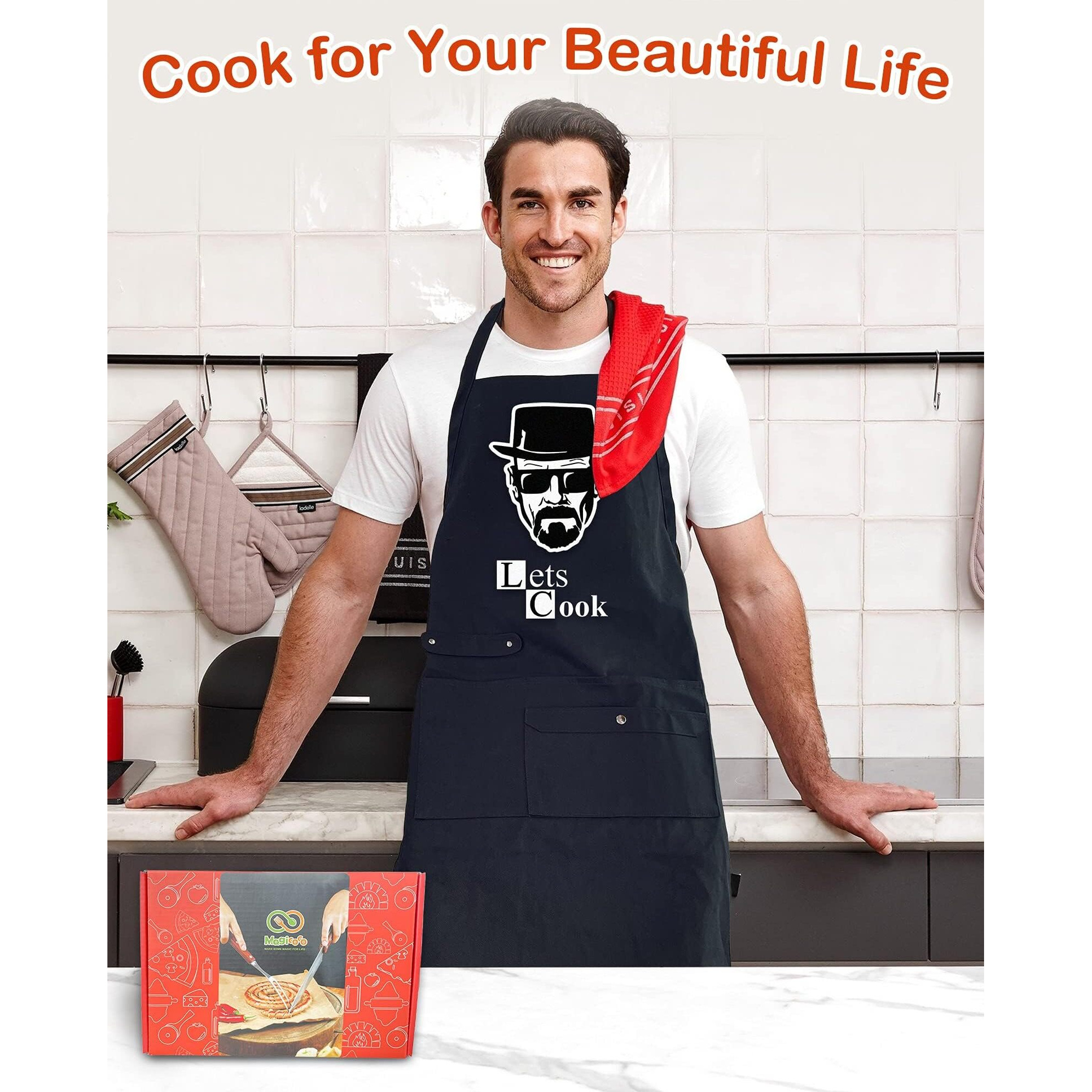 Funny Cooking Chef Apron For Men With Pockets Bbq Kitchen Work Aprons Birthday Father's Day Creative Gifts For Dad