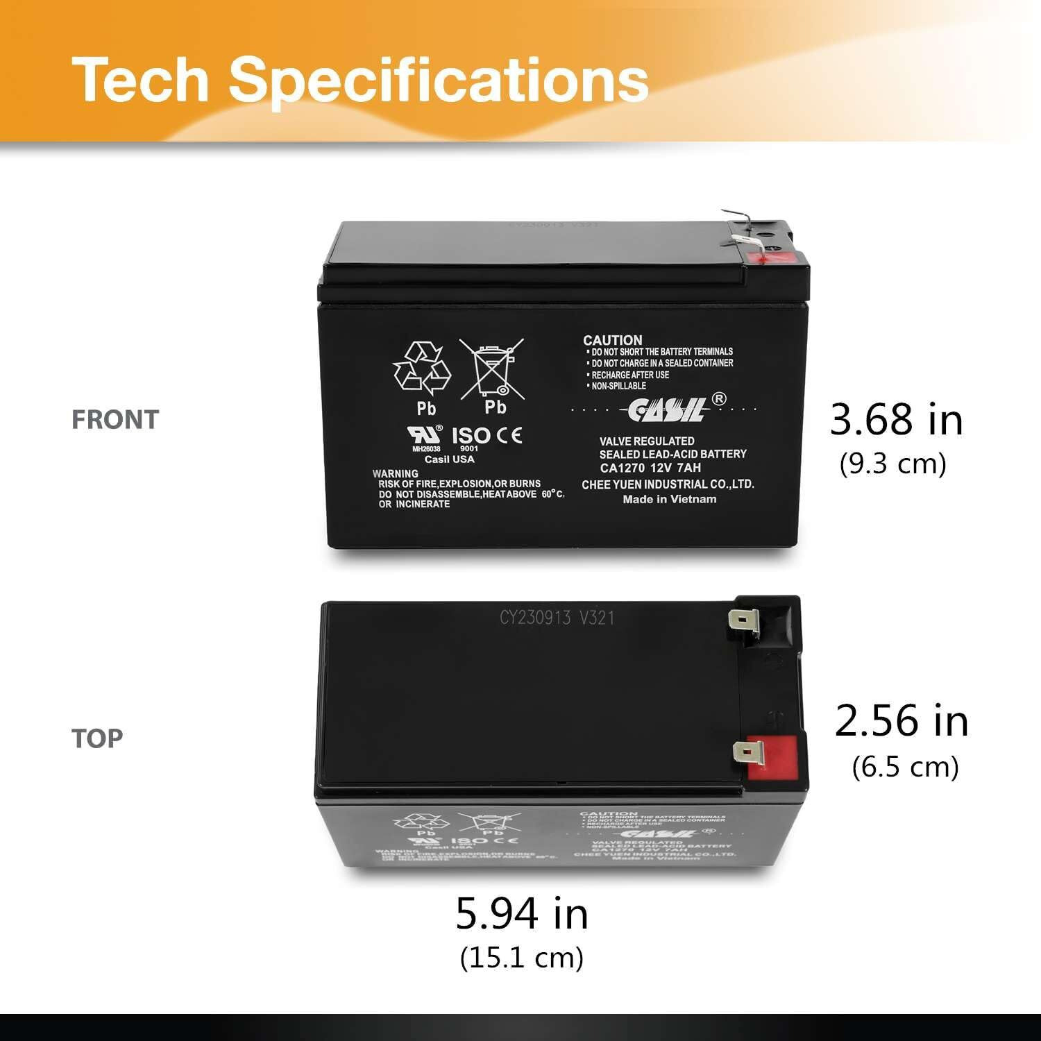 Casil Ca1270 12V 7Ah Battery For Alarm System - First Alert Adt Battery Replacement, High Capacity Lead Acid Alarm Battery, Ideal For Home Alarm System, Fire Alarm, First Alert, Adt Panel (1 Pack)