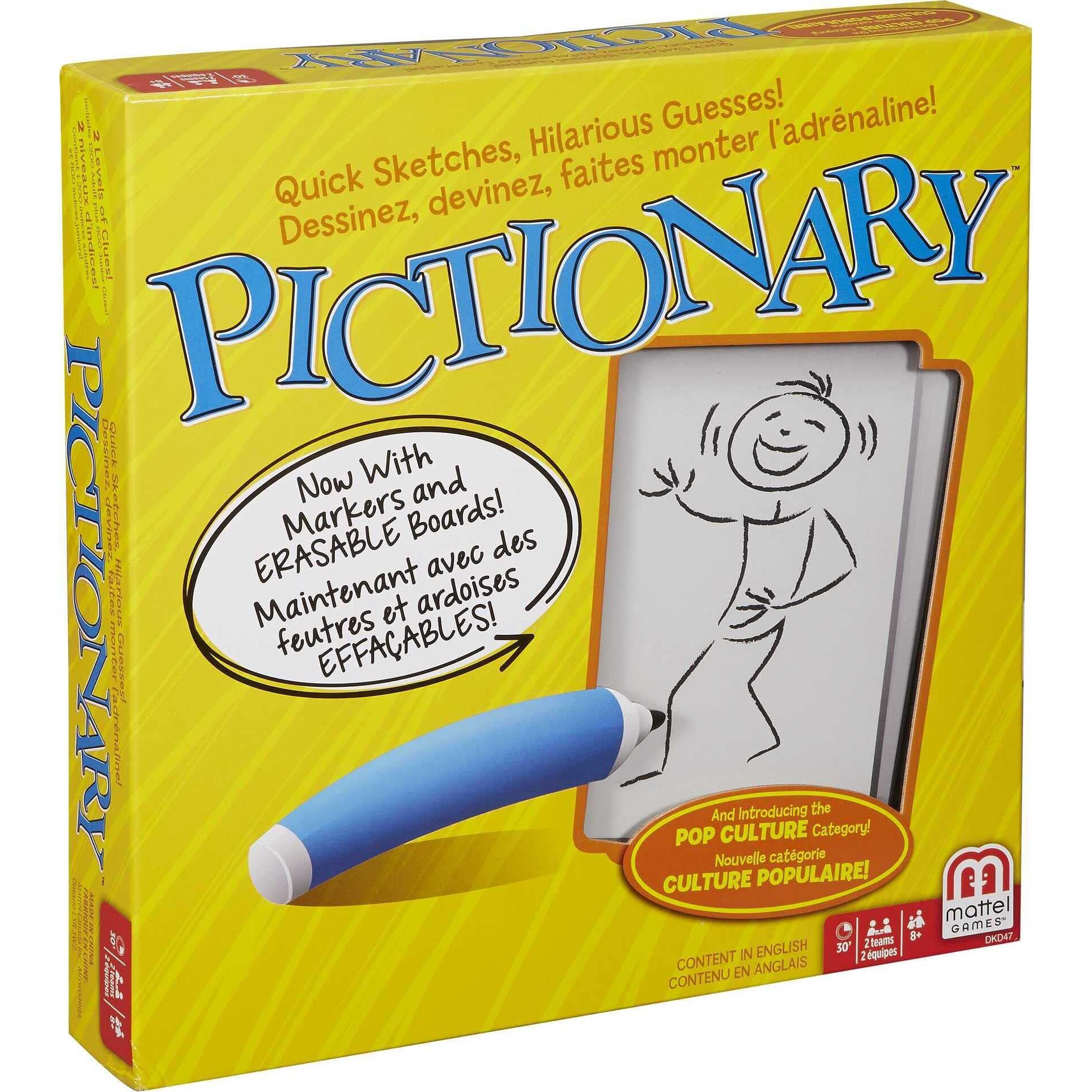 Mattel Games Pictionary Board Game, Drawing Game For Kids, Adults And Game Night With Dry Erase Markers And Boards