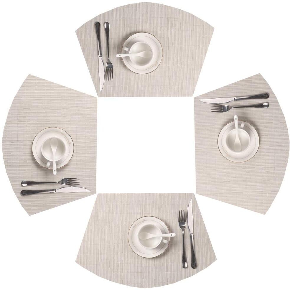 Shacos Placemats For Round Table Set Of 4 Wedge Shaped Placemats Heat Resistant Woven Vinyl Pvc Table Mats Wipeable (4, Beige)