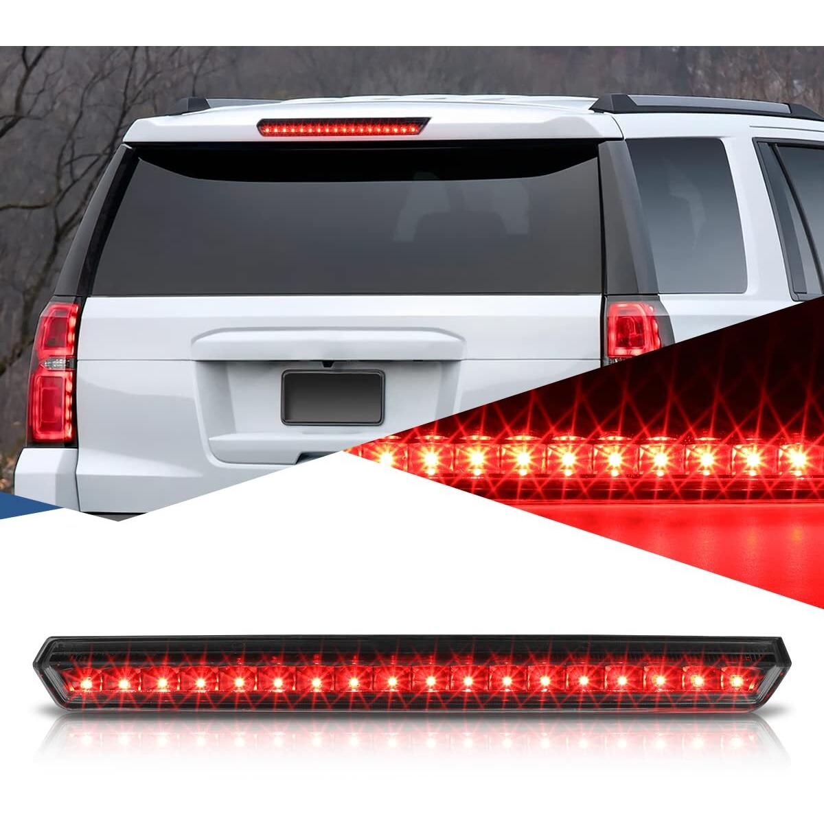 Auto Dynasty Full Led 3Rd Third Brake Tail Light Rear Stop Lamp Compatible With Chevy Suburban Tahoe 15-20, High Mount, Black Housing Smoked Lens