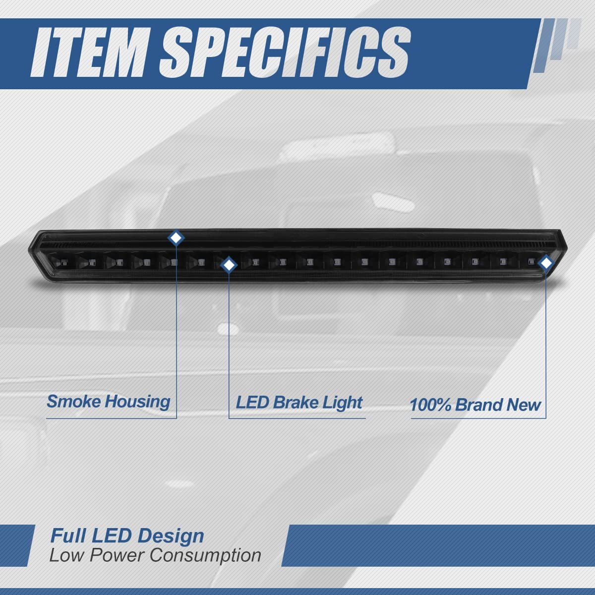 Auto Dynasty Full Led 3Rd Third Brake Tail Light Rear Stop Lamp Compatible With Chevy Suburban Tahoe 15-20, High Mount, Black Housing Smoked Lens