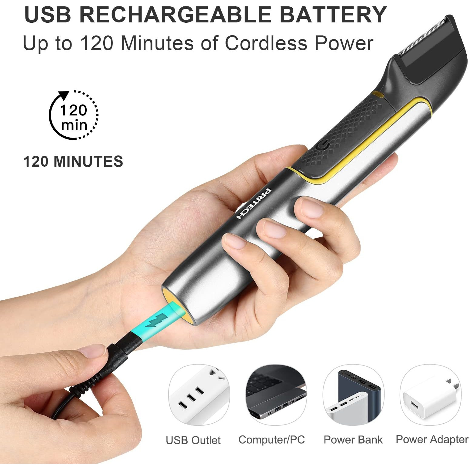 Pritech Body Hair Trimmer For Men, Microtouch Trimmer With Guard Comb, Body Hair Groomers, Rechargeable Hair Trimmer For Pubic Area, Back, Face, Legs And Beard