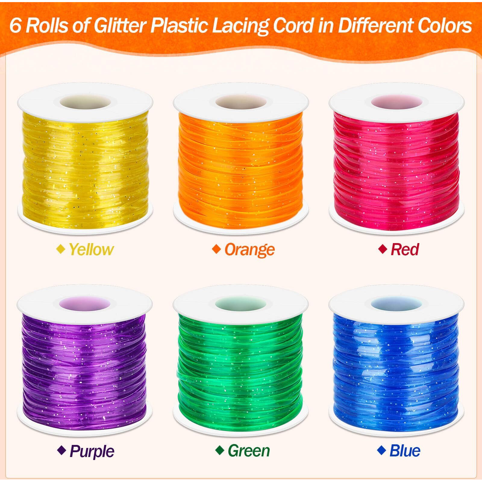Cridoz 6 Pack Lanyard String Kit, Plastic Lacing Cord Gimp String Lanyard Weaving Kit For Boondoggle, Bracelets, Keychains, Crafts (Glitter)