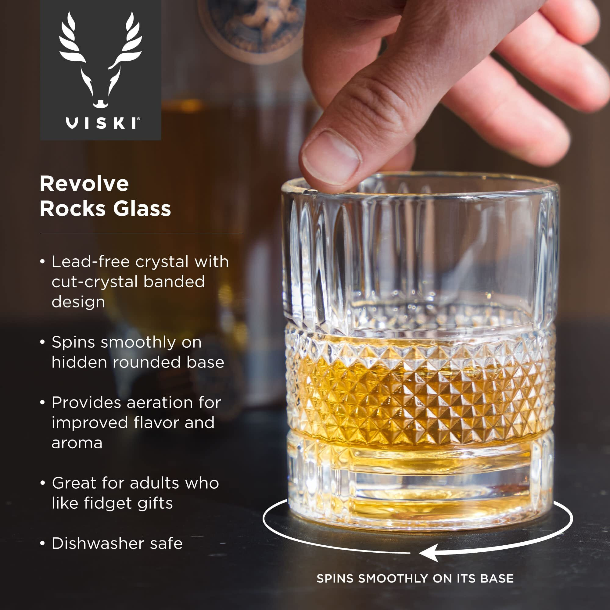 Viski Revolve Spinning Whiskey Glass, Unique Bourbon Glass, Old Fashioned Cocktail Glass, Crystal Cut Scotch Glass, Set Of 1, 10Oz