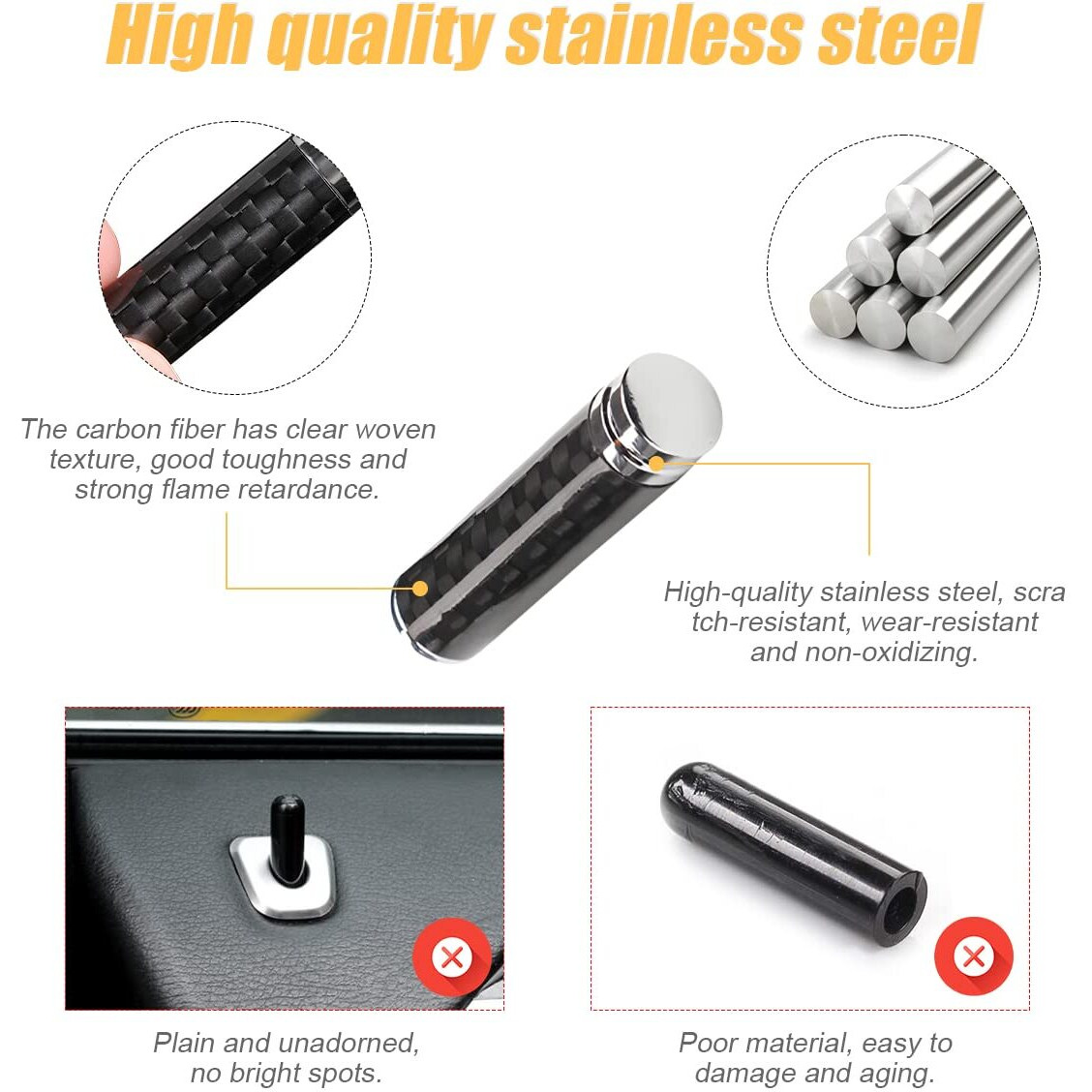 4Pcs Car Door Lock Knobs, Carbon Fiber Auto Door Lock Pin Cover, Interior Vehicle Door Pull Pins, Door Bolt Decorative Modification Cover, Car Decor Accessories Universal For Suv, Truck, Van (Black)