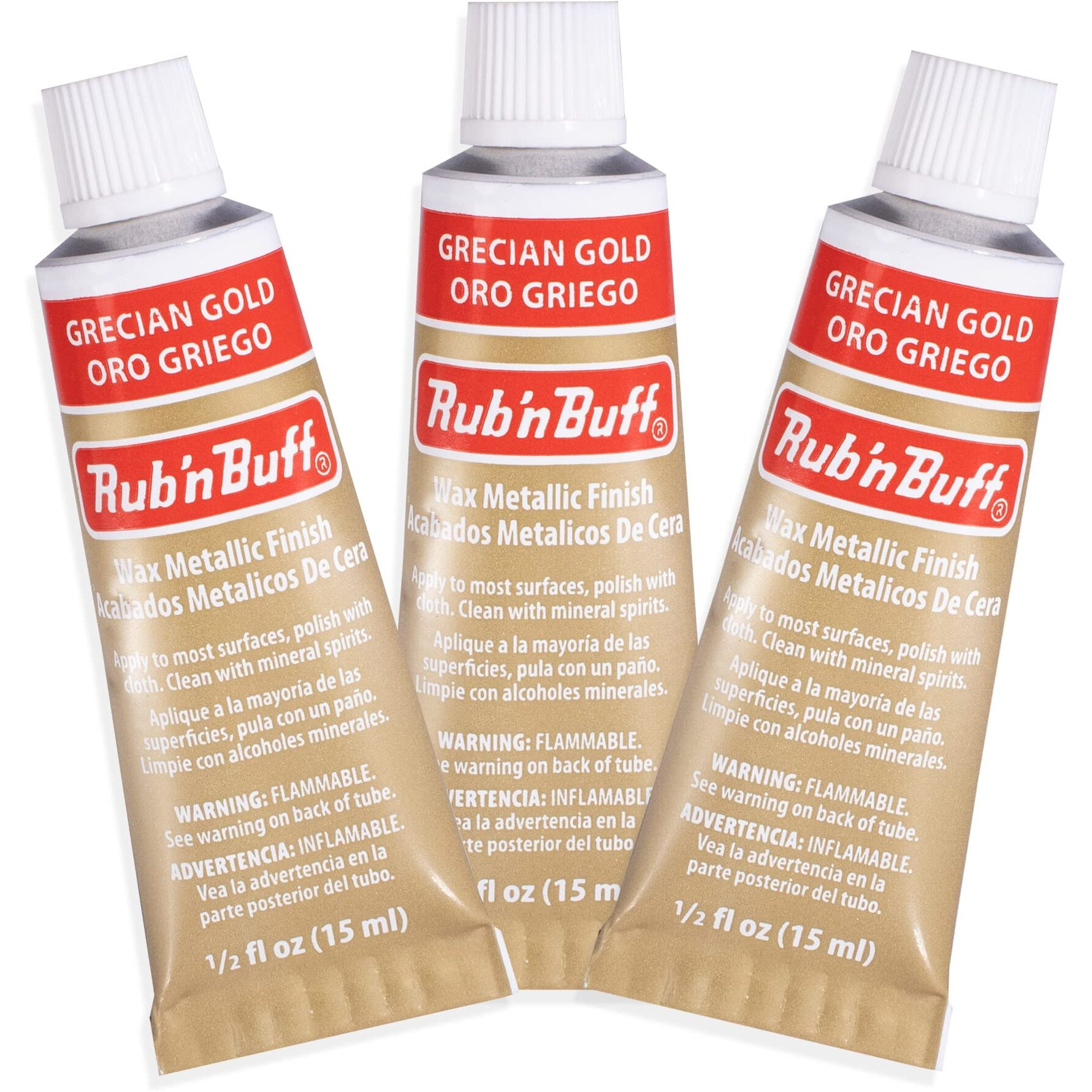 Amaco Rub N Buff Wax Metallic Finish -3 Rub N Buff Grecian Gold 15Ml Tubes - Versatile Gilding Wax For Finishing Furniture Antiquing And Restoration - Rub And Buff ColorsSet Of Three