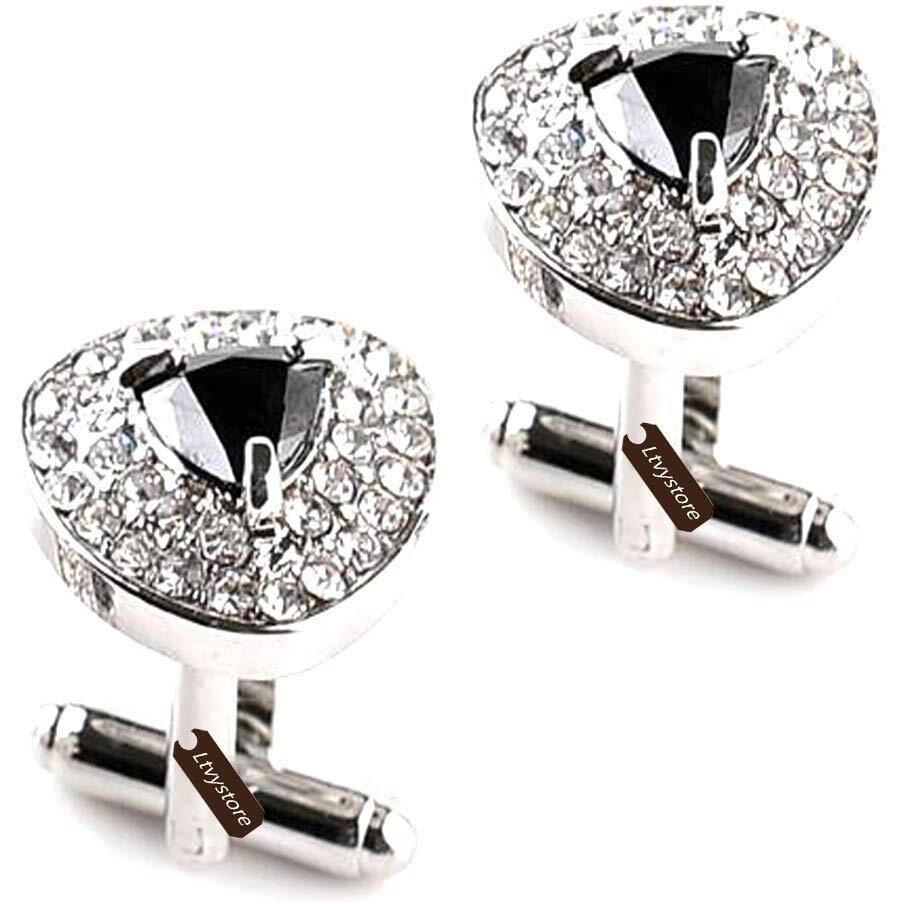 Luxury Black Crystal White Rhinestones Heart Cufflinks For Women Men Shirt, Ltvystore Jewelry Trendy Geometric Cuff Links Buttons With Box
