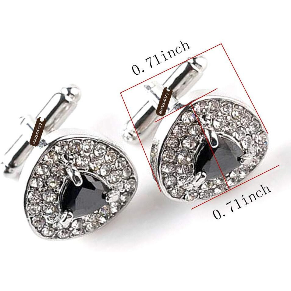 Luxury Black Crystal White Rhinestones Heart Cufflinks For Women Men Shirt, Ltvystore Jewelry Trendy Geometric Cuff Links Buttons With Box