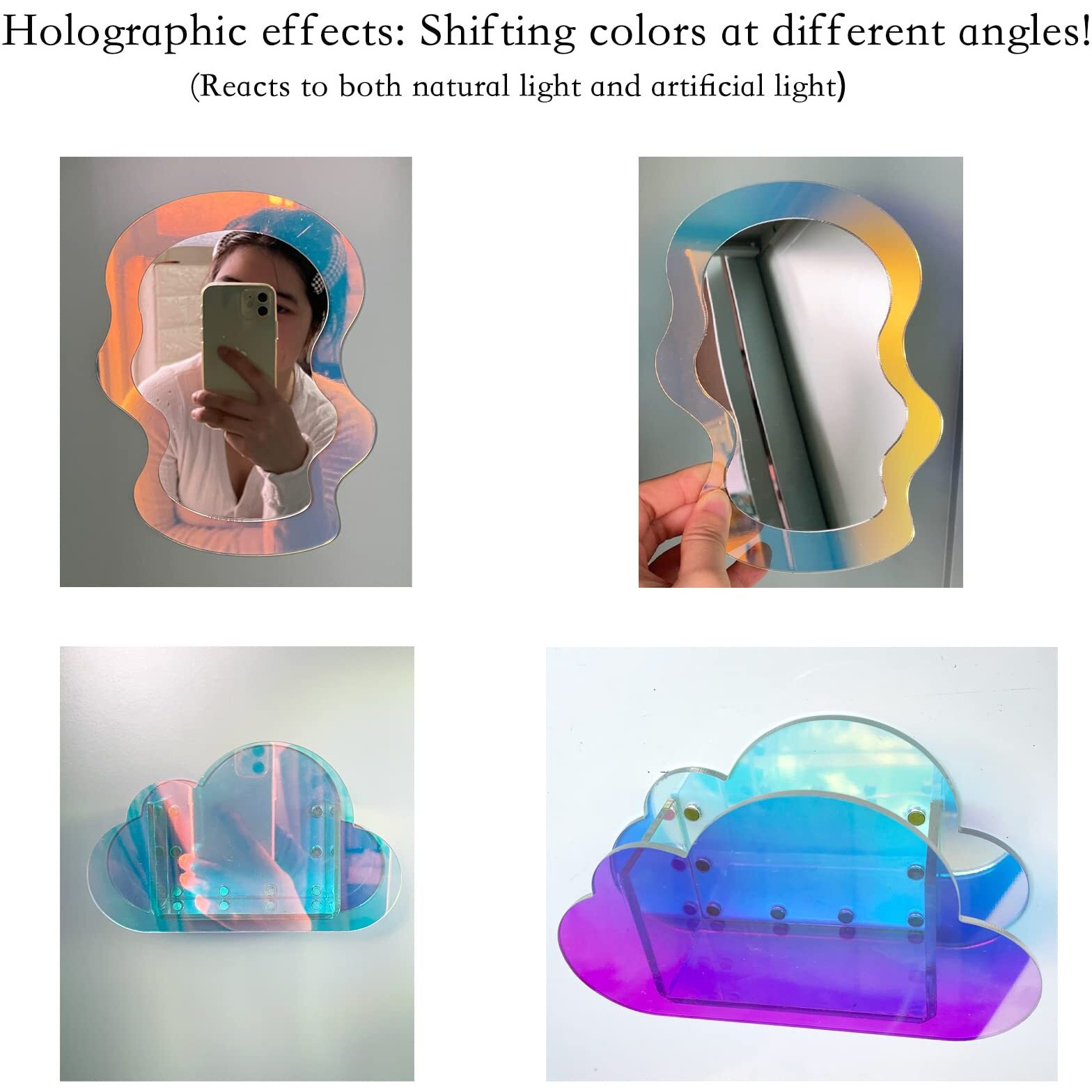 Svartur Iridescent Locker Accessories, Magnetic Locker Mirror And Pen Holder & Acrylic Magnetic Dry Erase Board For Fridge, Office, Back To School Essential Locker Set For Locker Organizer, Irregular