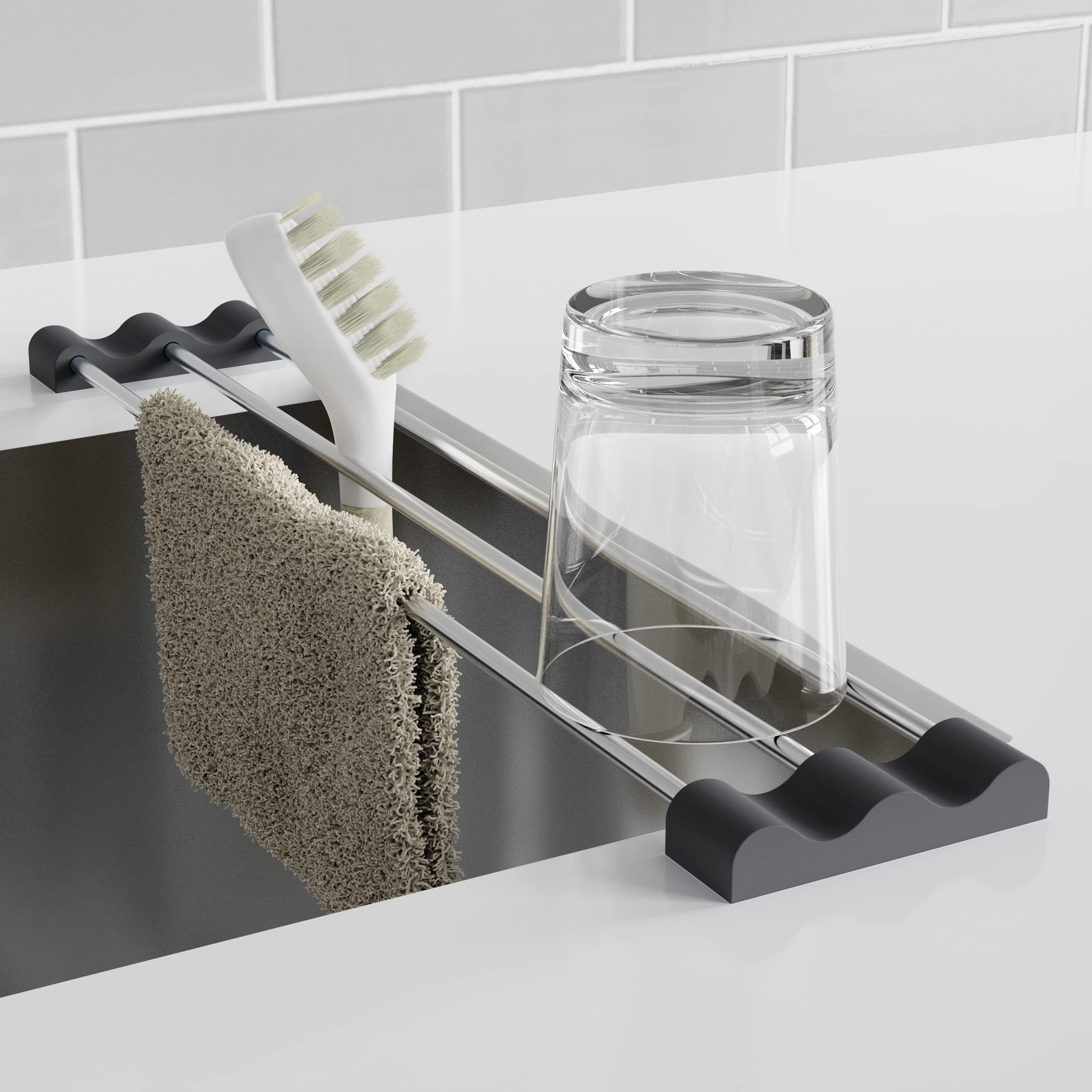 Tomorotec Adjustable Over-The-Sink Kitchen Rack For Dishcloths, Sponges, Bottles And Brushes - Heat-Resistant Stainless Steel With Slim, Expandable Design And Multifunctional Silicone Holder