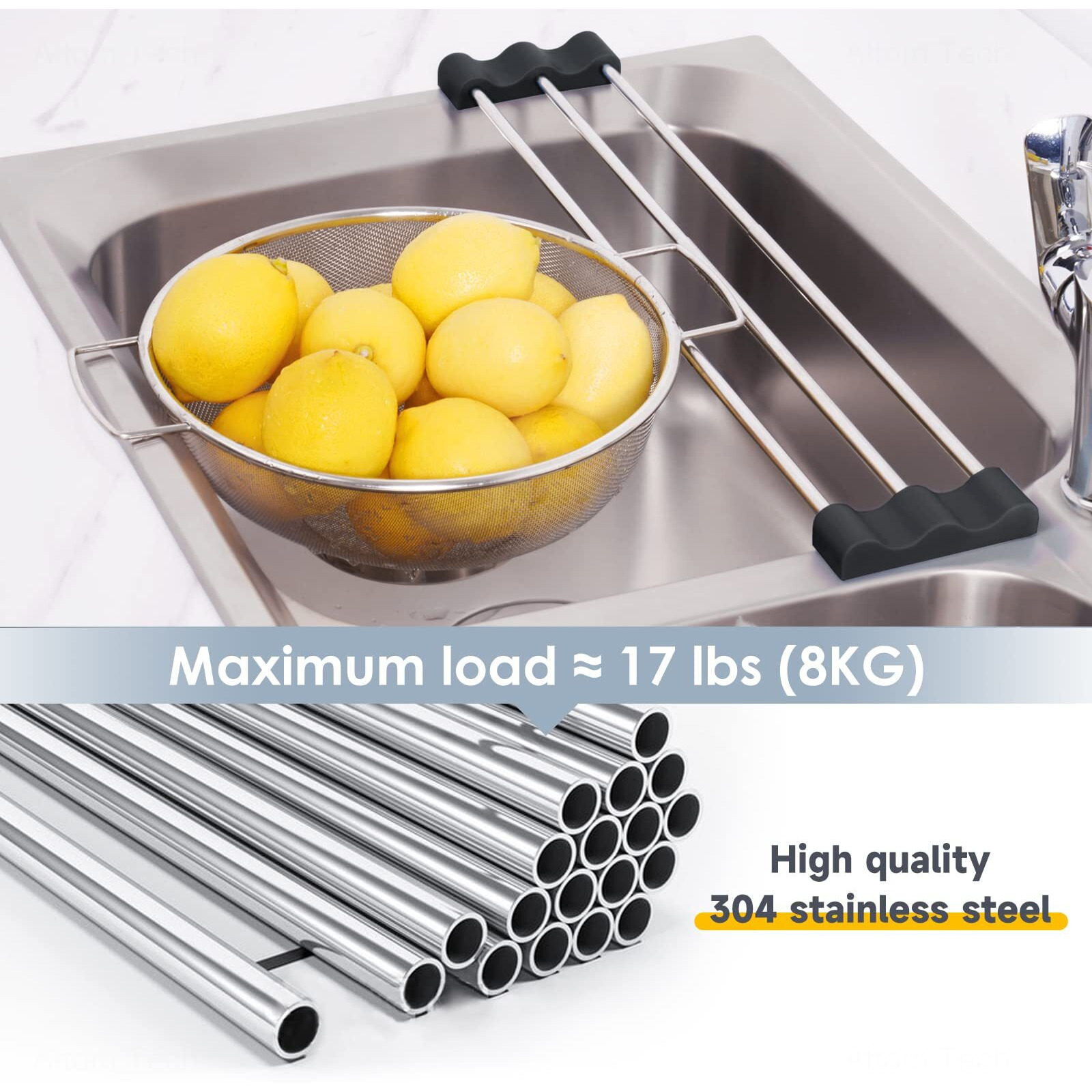 Tomorotec Adjustable Over-The-Sink Kitchen Rack For Dishcloths, Sponges, Bottles And Brushes - Heat-Resistant Stainless Steel With Slim, Expandable Design And Multifunctional Silicone Holder