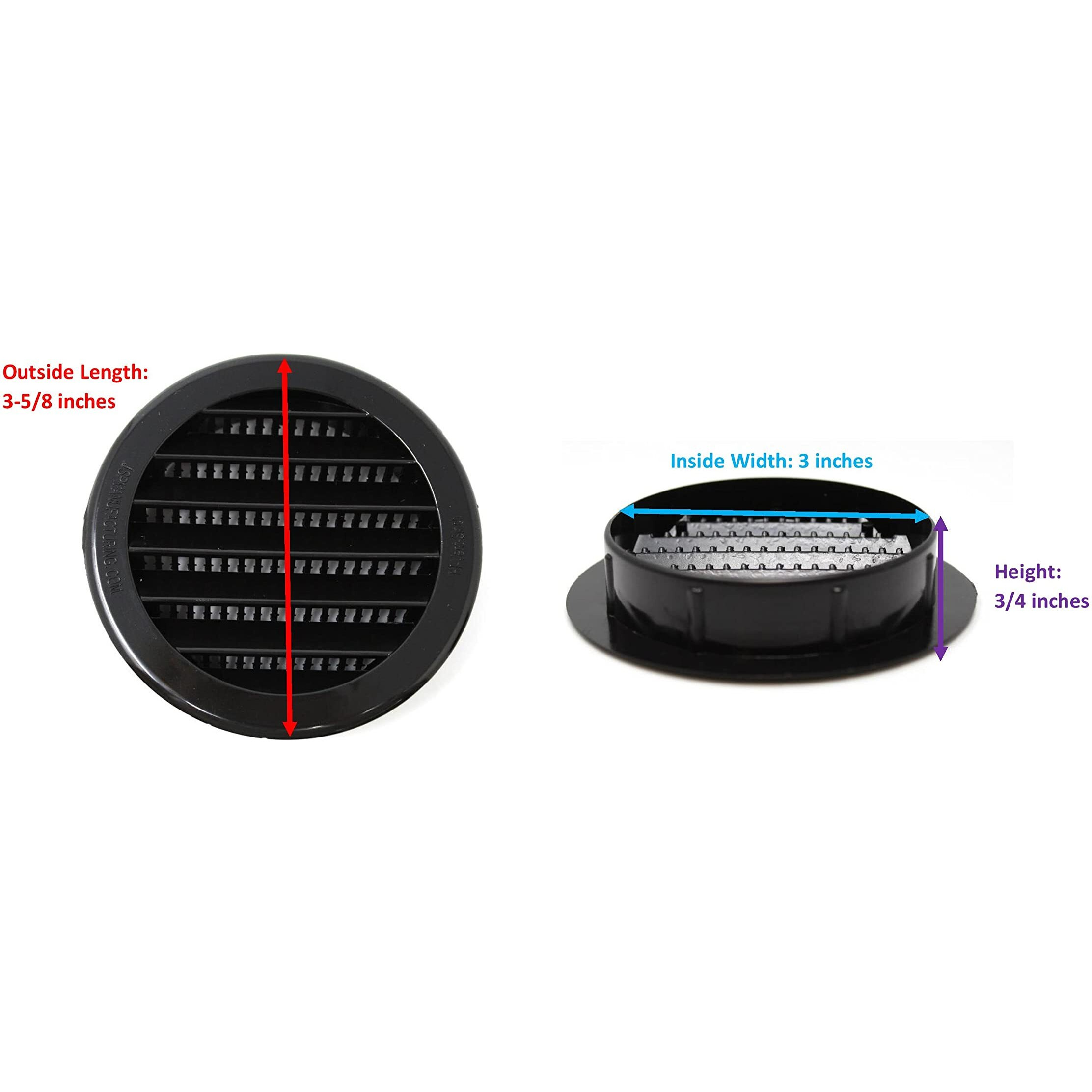 3" Round Plastic Louver Soffit Air Vent Reptile Screen Grille Cover (4, Black)