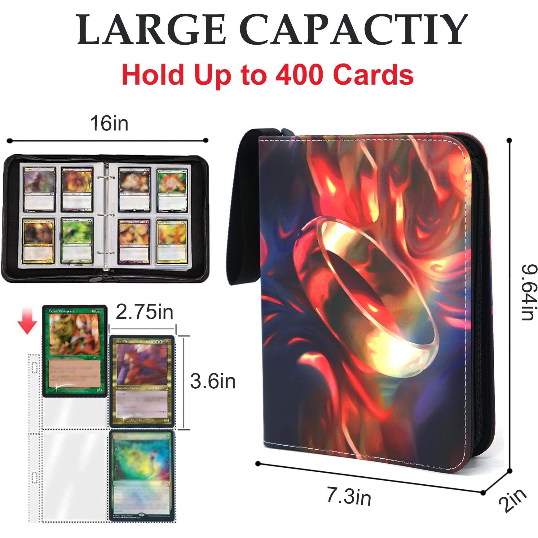400 Pockets Trading Card Binder For Mtg/Ygo/Tcg Cards,Portable Waterproof Card Storage Bag With Removable Sleeves, Card Book For Magic The Gathering Lord Of The Rings
