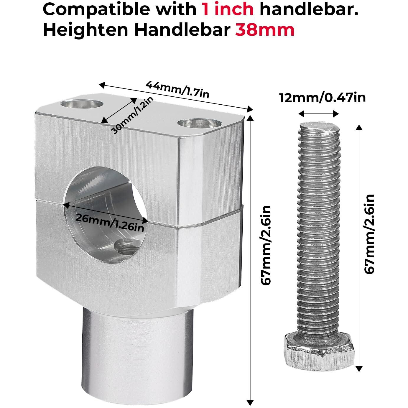 Kemimoto 1 Inch Motorcycle Handlebar Risers, Aluminum Alloy Motorcycle Risers, Compatible With Sportster Softail Dyna V-Star Shadow, Universal Motorcycle Accessories, Silver