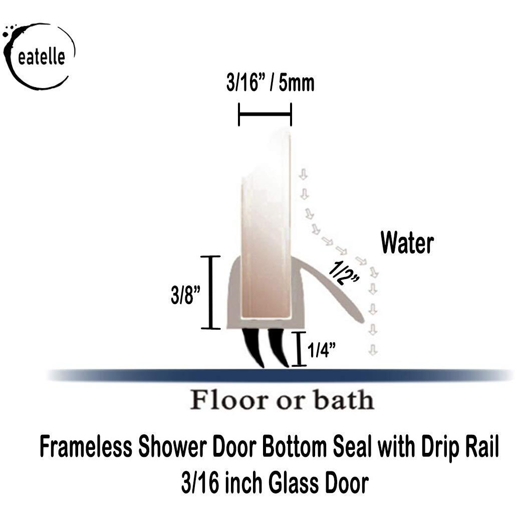 Eatelle Shower Door Bottom Seal With Drip Rail For 3/16" (5Mm) Thick Glass, 36" Long Sweep - Ultra Clear Polycarbonate