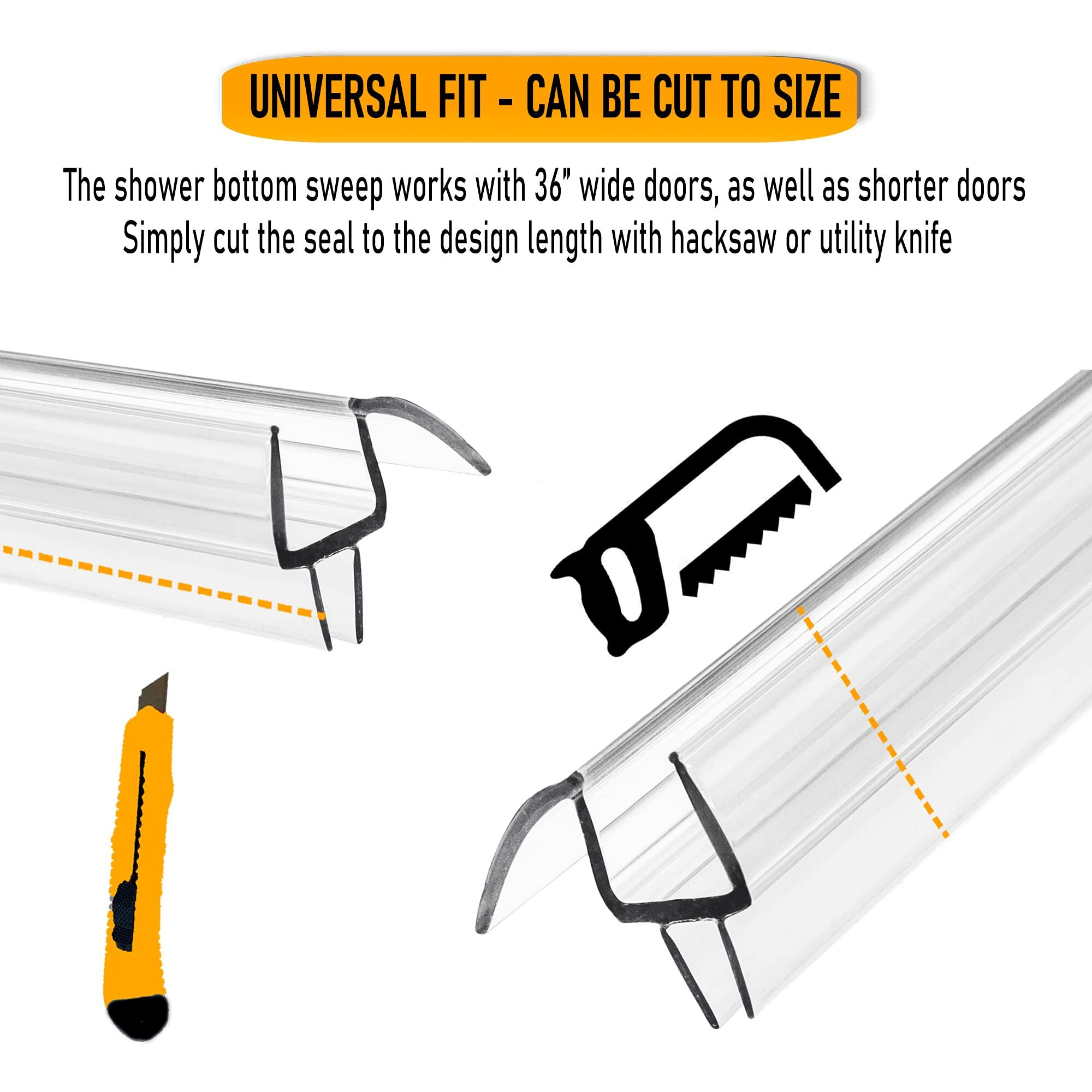 Eatelle Shower Door Bottom Seal With Drip Rail For 3/16" (5Mm) Thick Glass, 36" Long Sweep - Ultra Clear Polycarbonate
