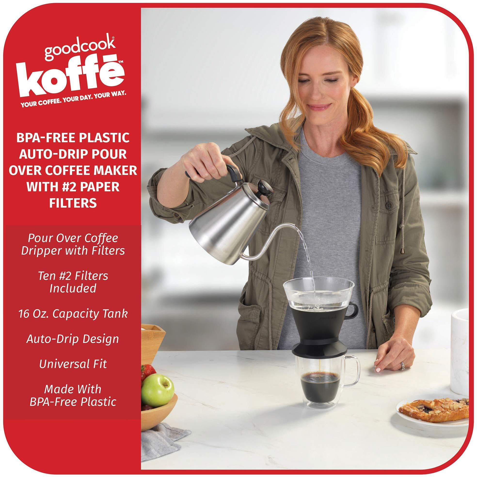 Goodcook Koffe Bpa-Free Plastic Auto-Drip Pour Over Coffee Maker With 2 Paper Filters,Black