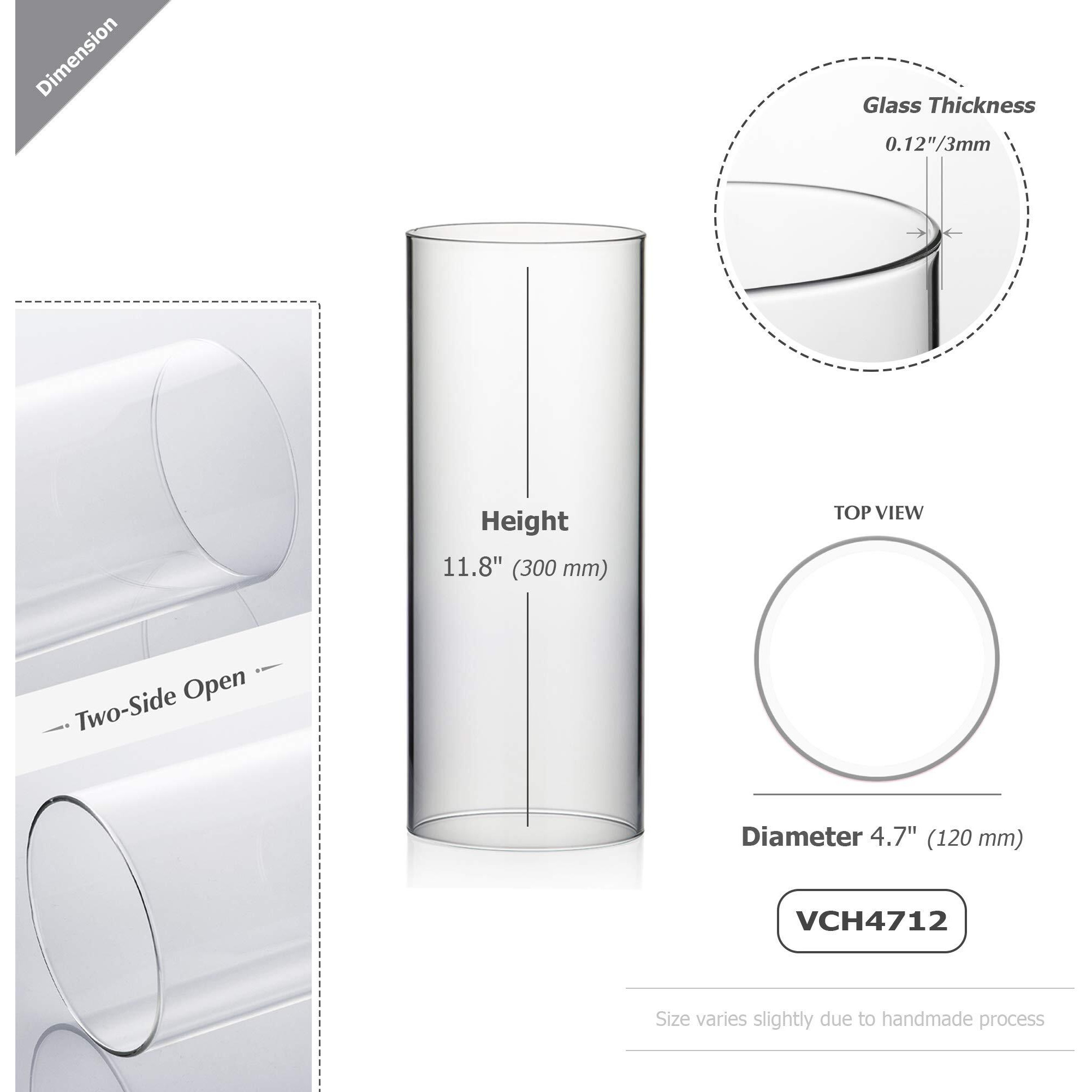 Wgvi Hurricane Candle Holder Sleeve, Wide 4.7", Height 12", Clear Glass Cylinder Candleholder, Chimney Tube, Open Ended Candle Shade, 1 Piece