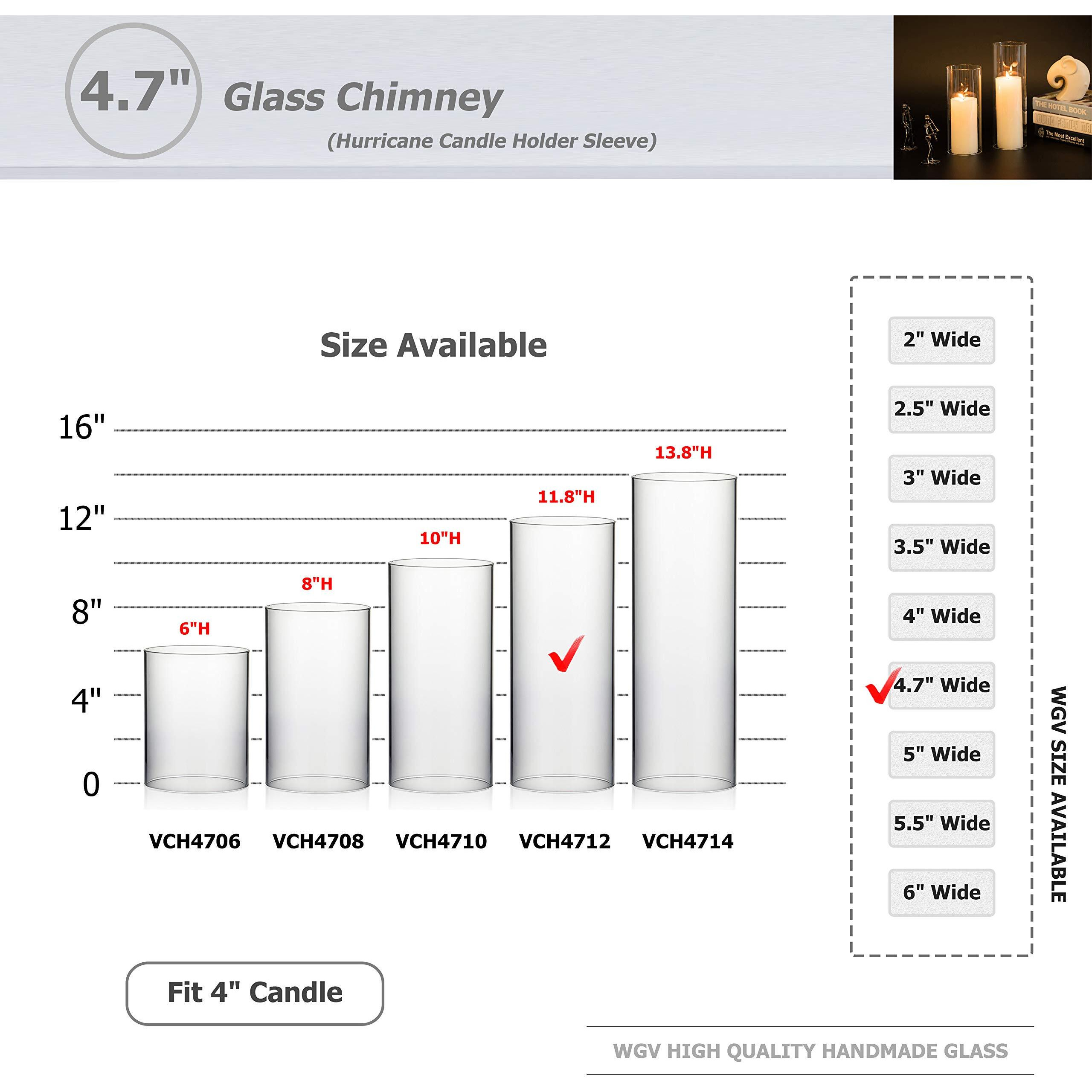 Wgvi Hurricane Candle Holder Sleeve, Wide 4.7", Height 12", Clear Glass Cylinder Candleholder, Chimney Tube, Open Ended Candle Shade, 1 Piece