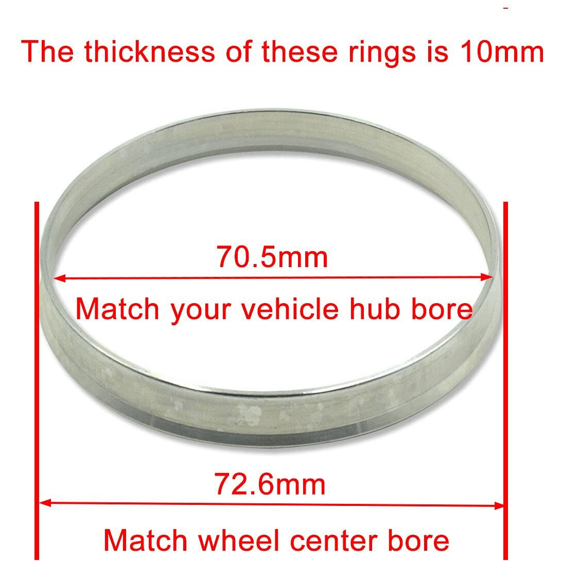 Goldensunny 72.6 To 70.5 Hub Centric Rings, Silver Aluminum Hubcentric Rings Compatible With Chevrolet Ranger Ford Mustang, 70.5Mm Id To 72.6Mm Od, Pack Of 4