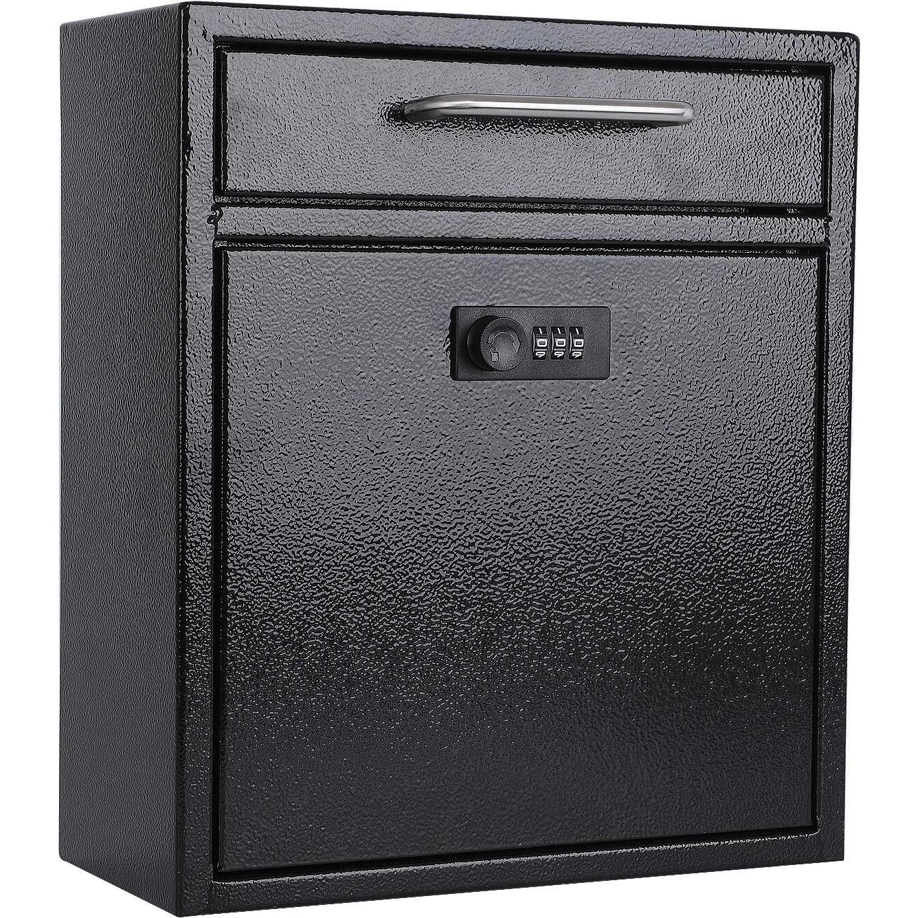 Xydled Wall-Mount Mailboxes With Combination Lock, Hanging Secured Postbox, Ultimate Drop Box, Perfect For Deposits Payments Key And Letter Drops, Black,Large