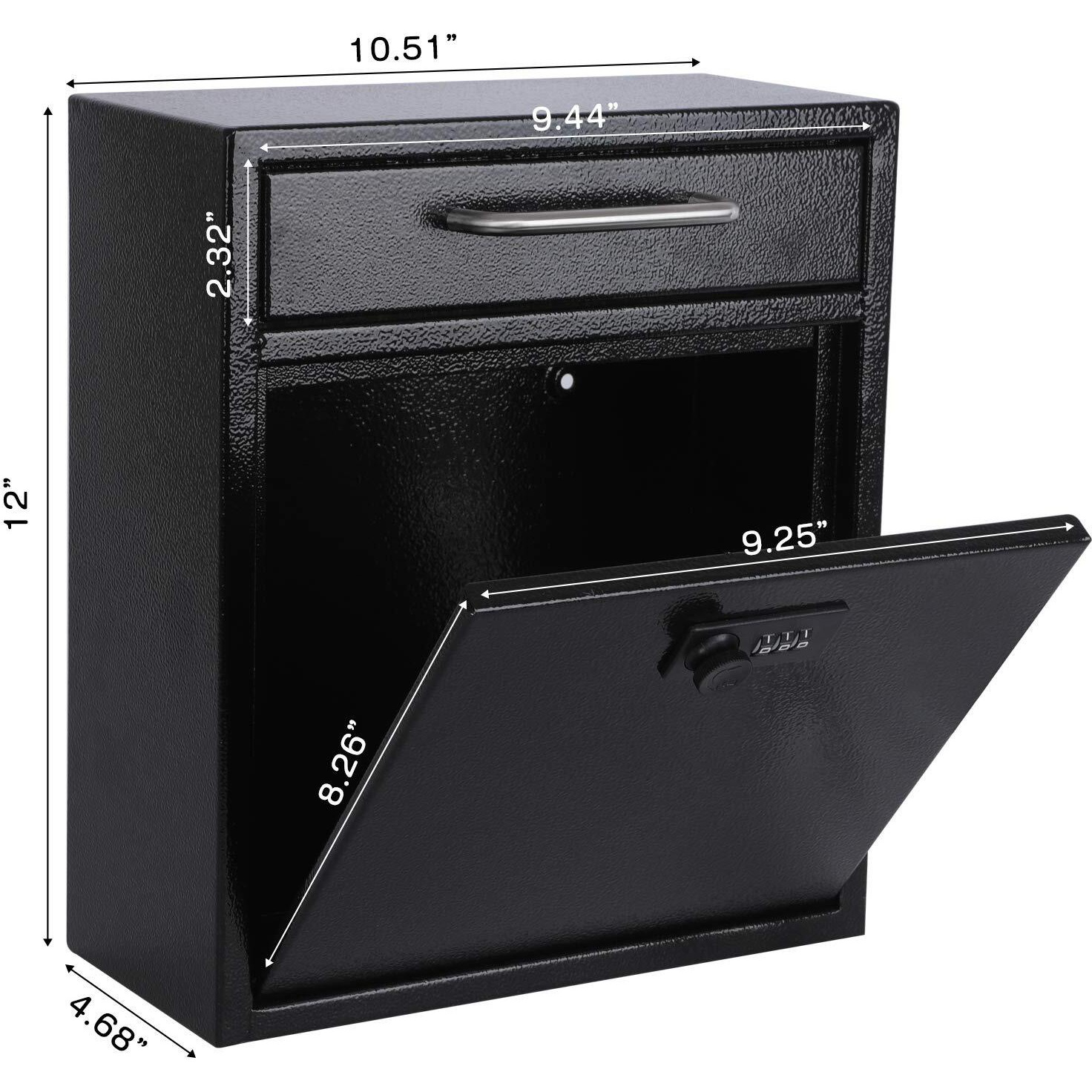 Xydled Wall-Mount Mailboxes With Combination Lock, Hanging Secured Postbox, Ultimate Drop Box, Perfect For Deposits Payments Key And Letter Drops, Black,Large