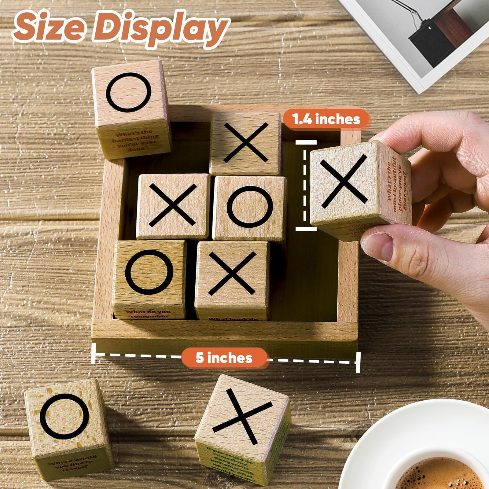 Garybank Conversation Cubes W/Tic Tac Toe Game,Great Conversation Starter-Building Relationship,Wooden Block For Family Game Night,School Counselor Supplies,Therapy Icebreaker Game For Kid Teen Adult