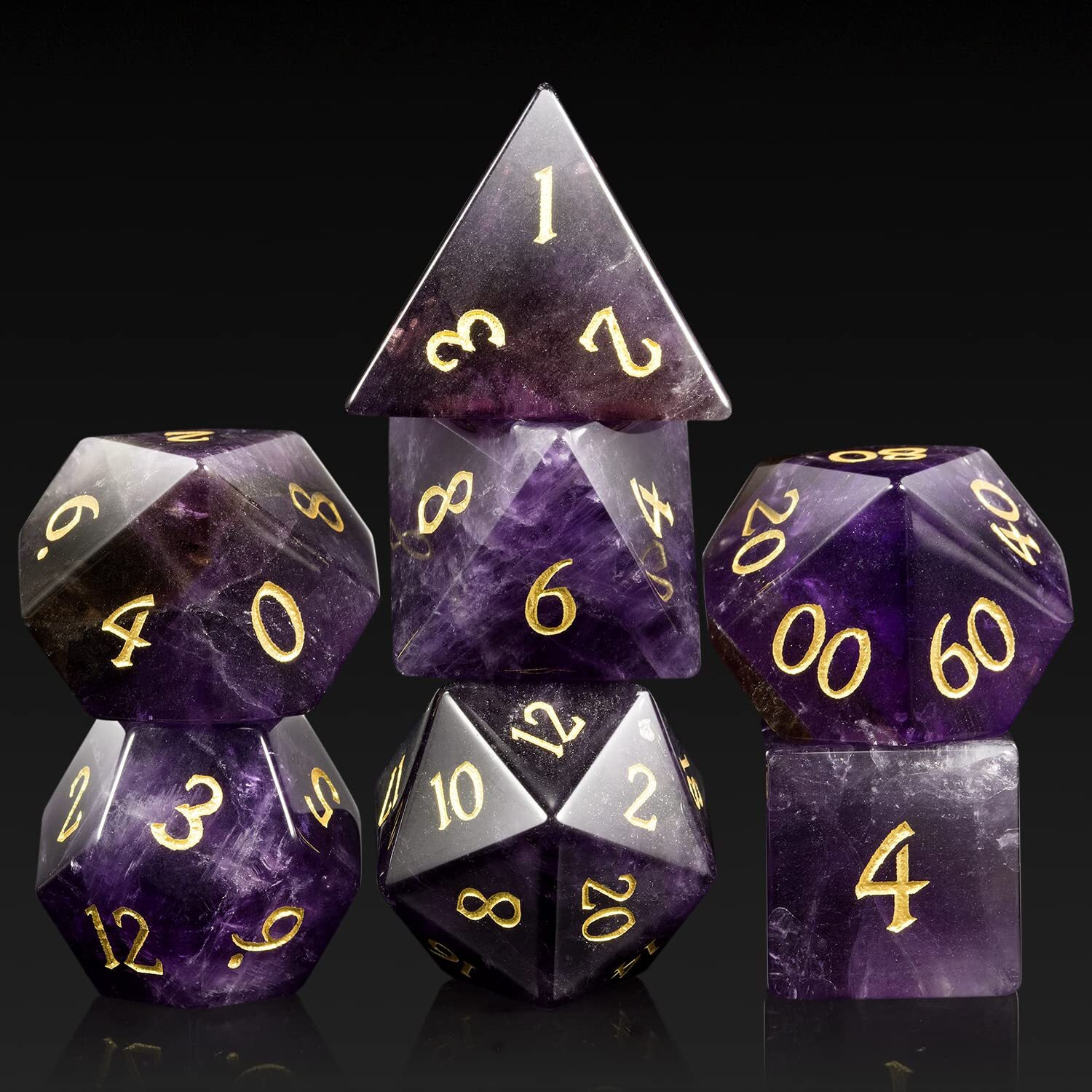 Dndnd Amethyst Crystal Dnd Dice Set 7 Pcs Gemstone D&D Dice With Grogeous Gift Case For Dungeons And Dragon Tabletop Game (Amethyst)