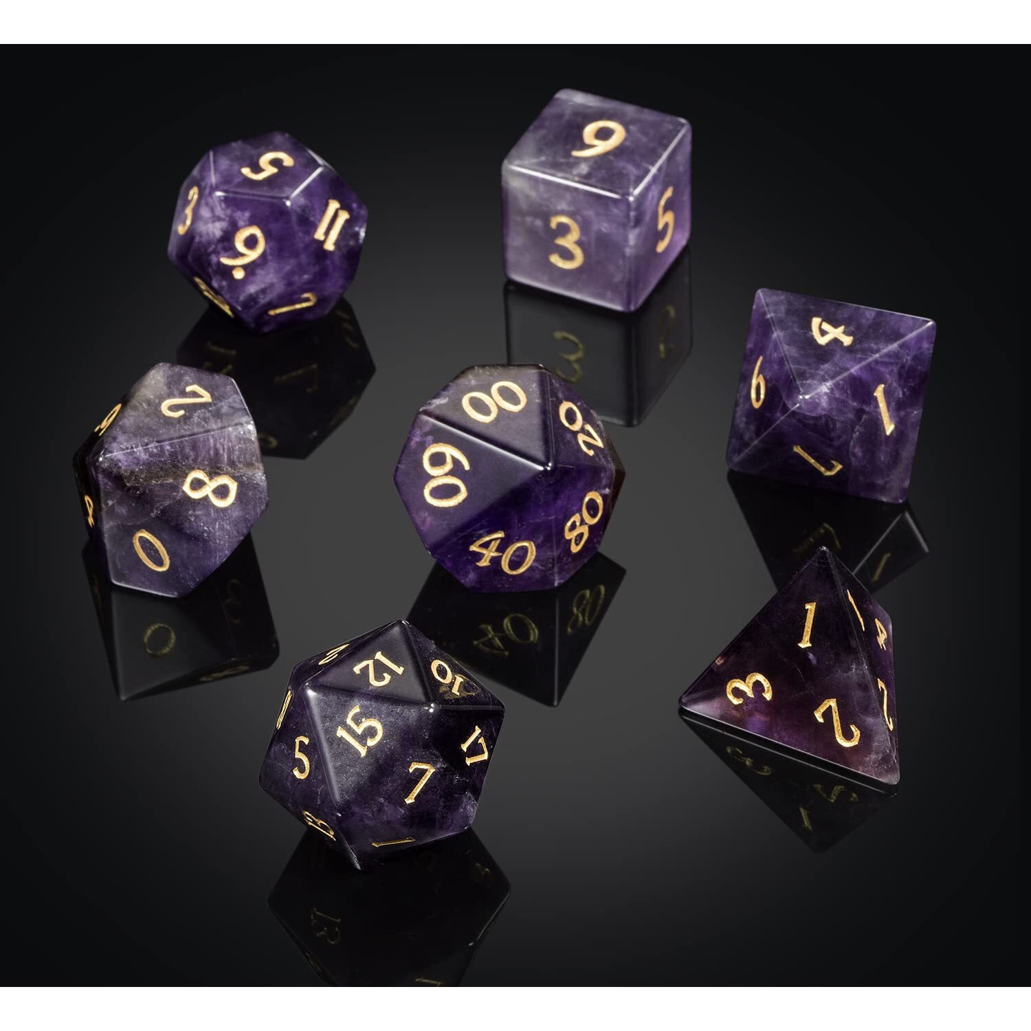 Dndnd Amethyst Crystal Dnd Dice Set 7 Pcs Gemstone D&D Dice With Grogeous Gift Case For Dungeons And Dragon Tabletop Game (Amethyst)